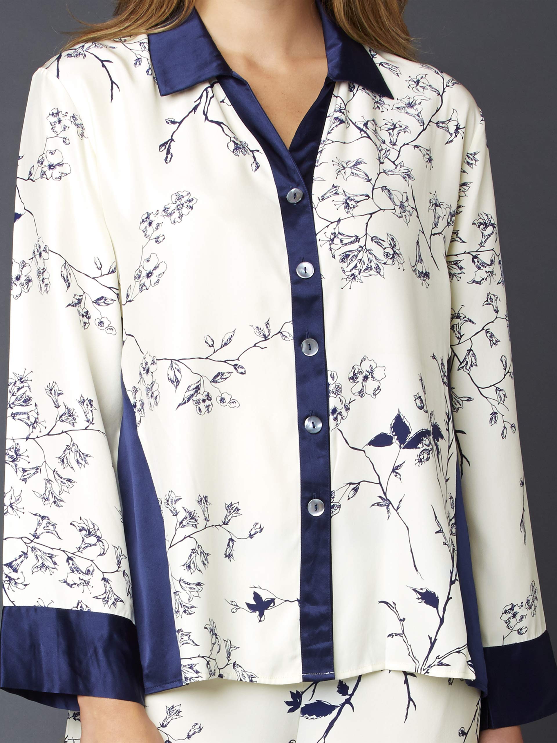 Women's 100% Silk Pajama Set - Elegant Jewel Garden Floral Print Sleepwear & Lingerie | Comfortable & Flattering Fit for Relaxing at Home or Romantic Nights