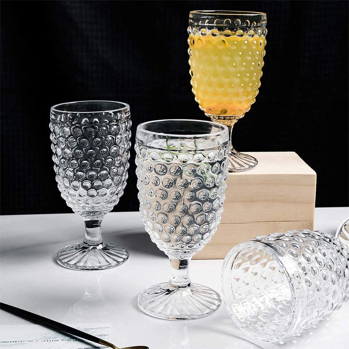 Vintage Hobnail Drinking Glasses Set of 6 - 13 oz Iced Tea Cups for Wine, Beer, Juice, Soda & Milk - Elegant Glass Goblets Perfect for Weddings, Parties, Bars & Home Entertaining
