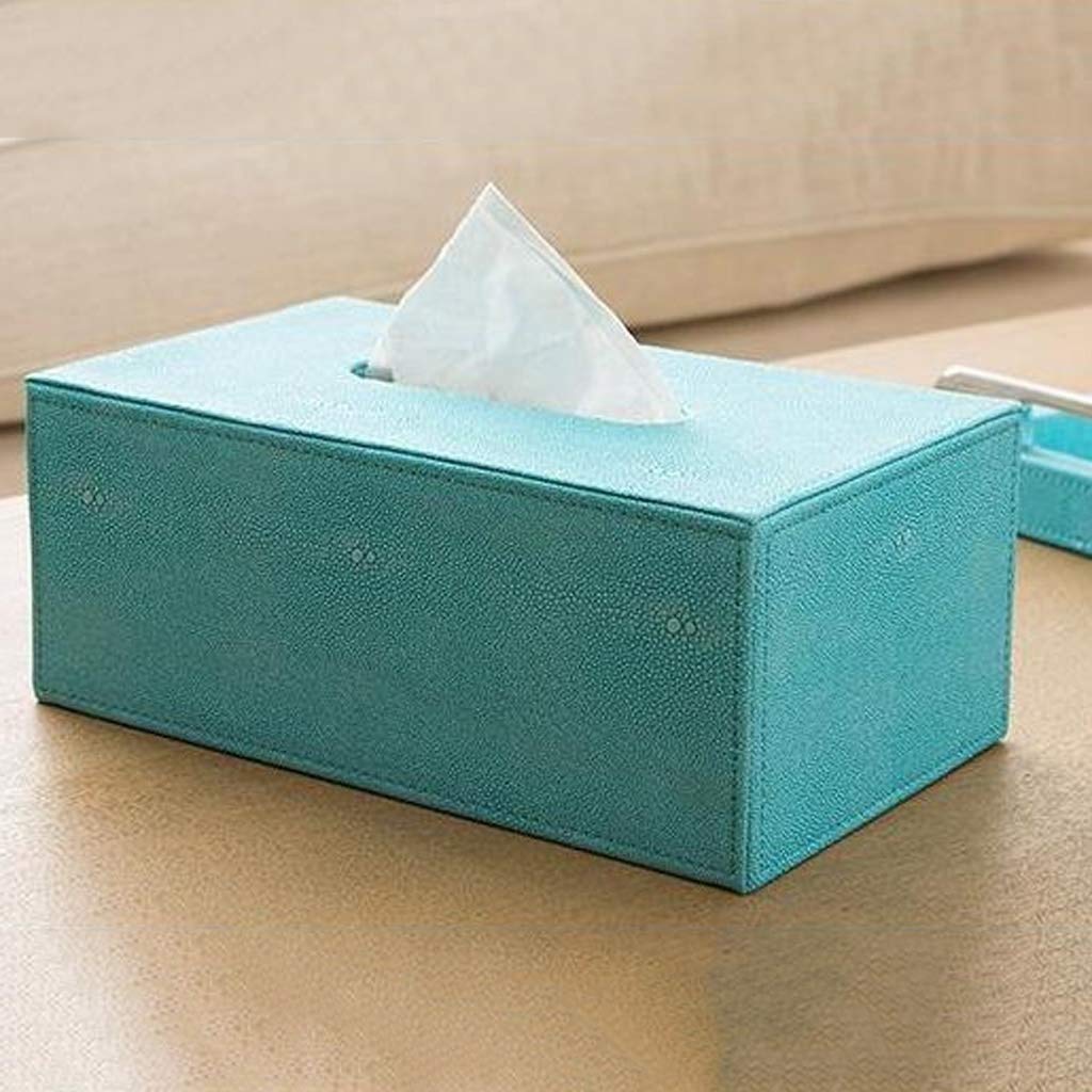 YeSBTx Multifunctional PU Leather Napkin Holder & Desk Organizer - Pen Pencil Remote Control Tissue Box Cover Storage Container for Home Office (Fluorescent Blue) | Perfect for Kitchen Countertops, Workstations & Living Room Decor