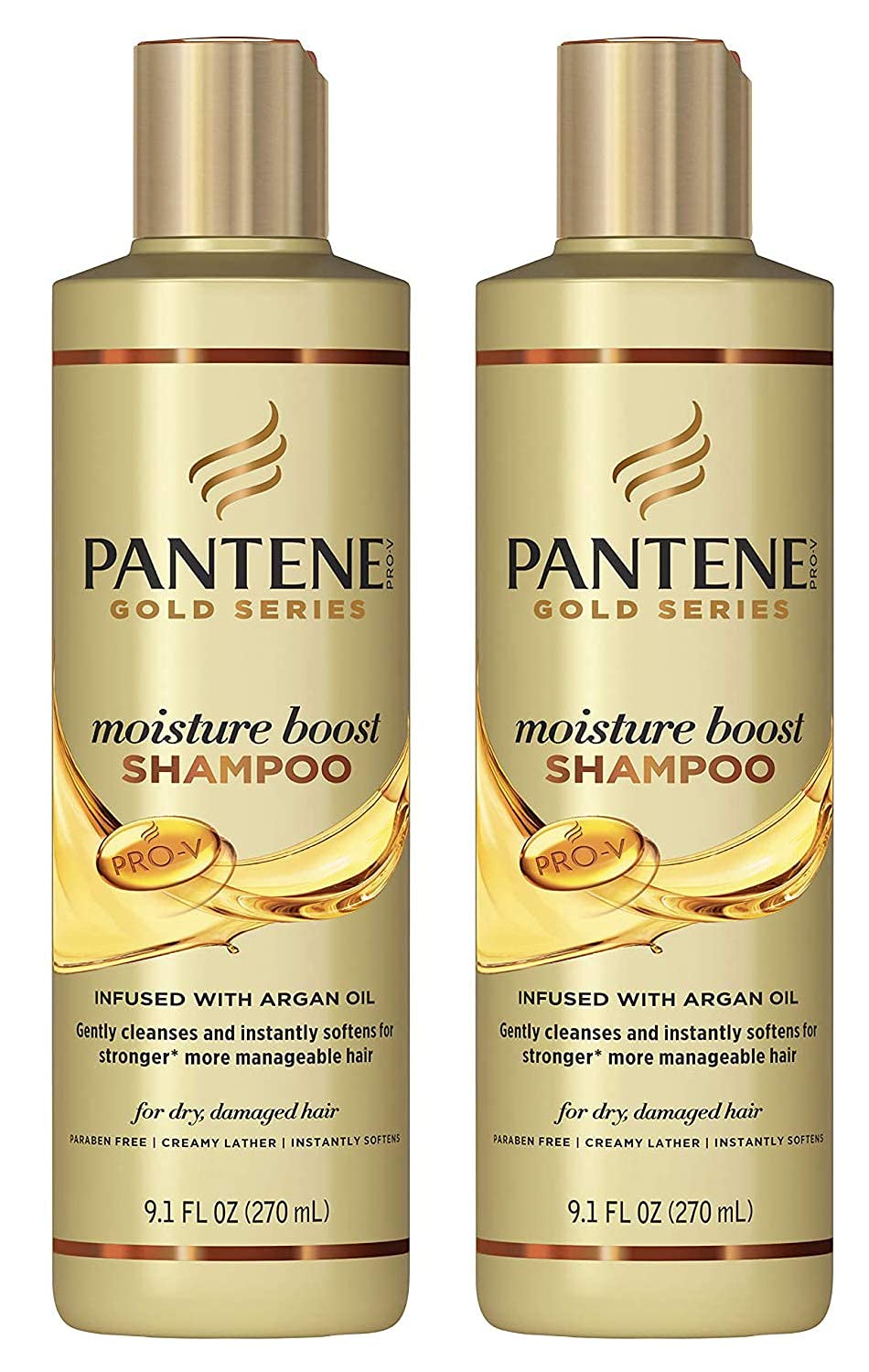 Pantene Gold Series Moisture Boost Shampoo for Dry Hair - 9.1 oz (Pack of 2) | Sulfate-Free Hydrating Formula with Pro-V | Perfect for Damaged Hair Repair & Daily Moisturizing Care
