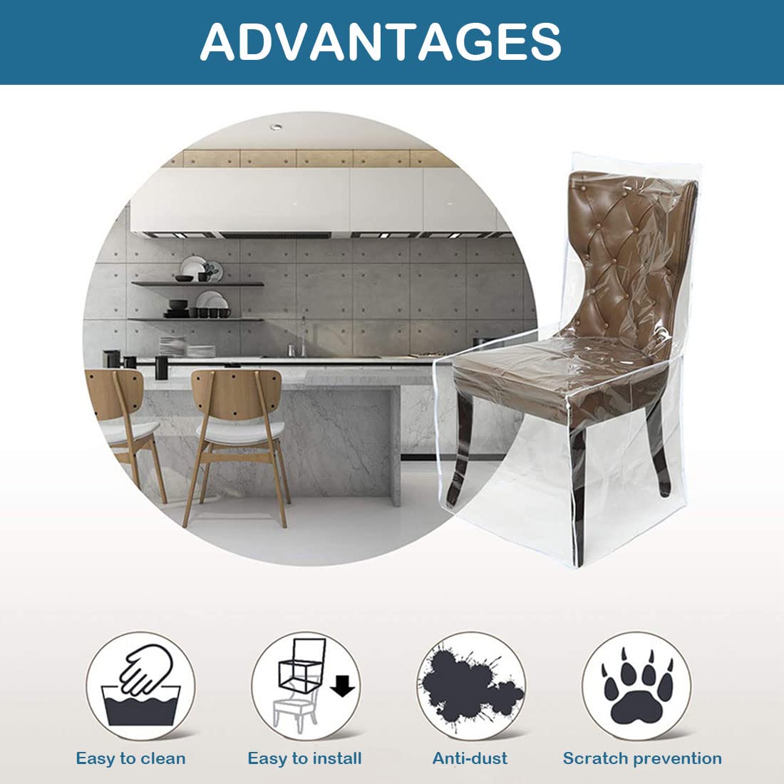 Clear PVC Waterproof Dining Chair Covers with Backrest - 4 Pack Plastic Seat Protectors for Dust, Spills & Pet Protection | Perfect for Kitchen, Restaurant & Outdoor Use