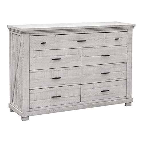 Distressed Gray 9-Drawer Wooden Dresser for Bedroom | Vintage Barn Style Chest of Drawers | Perfect for Master Bedroom, Guest Room & Apartment Storage