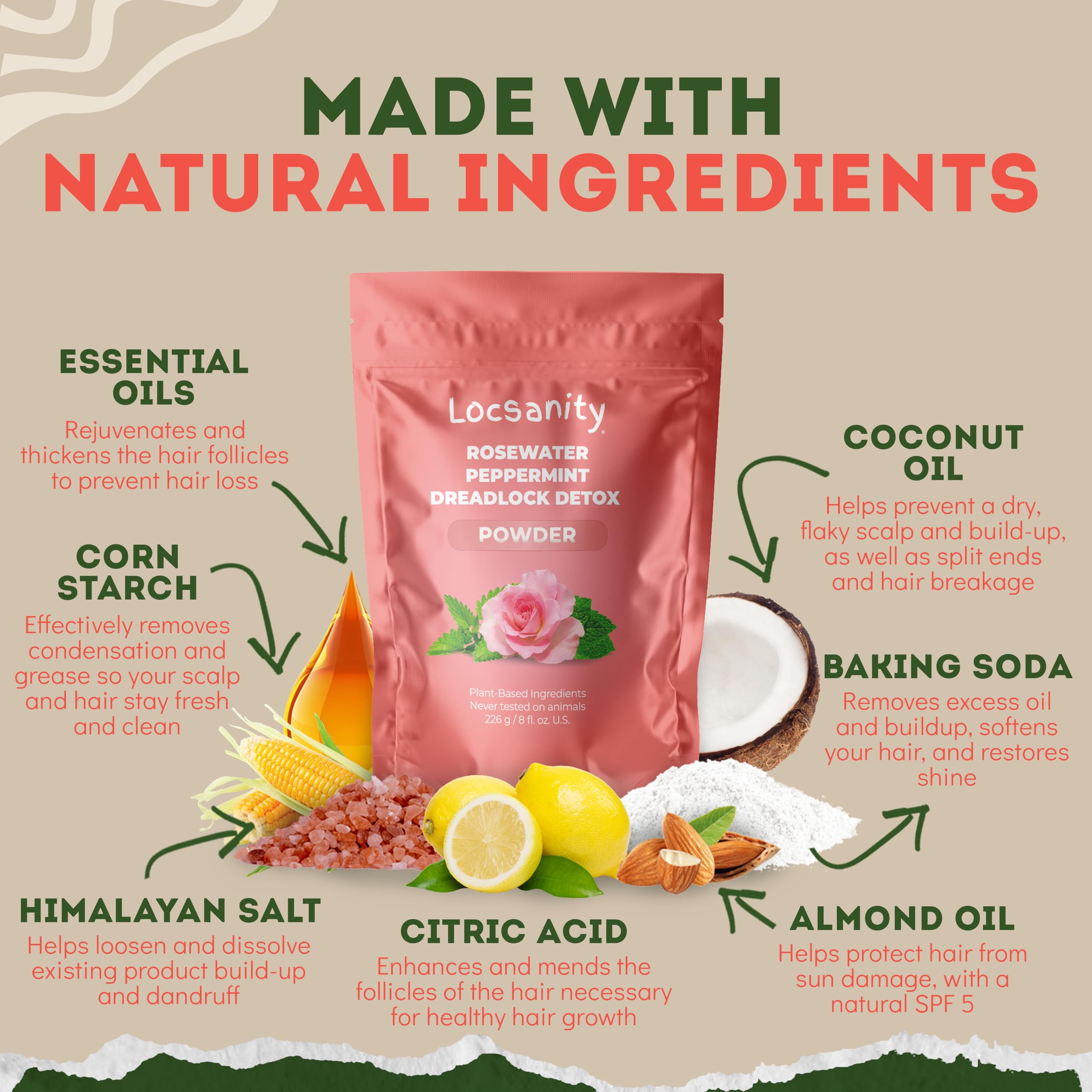 Locsanity Dreadlock Scalp Detox Powder & Cleansing Conditioner - Natural Hair Cleanser for Buildup Removal, ACV Alternative - Loc Care & Maintenance Products for Healthy Dreads - Perfect for Daily Hair Cleansing & Scalp Refreshment