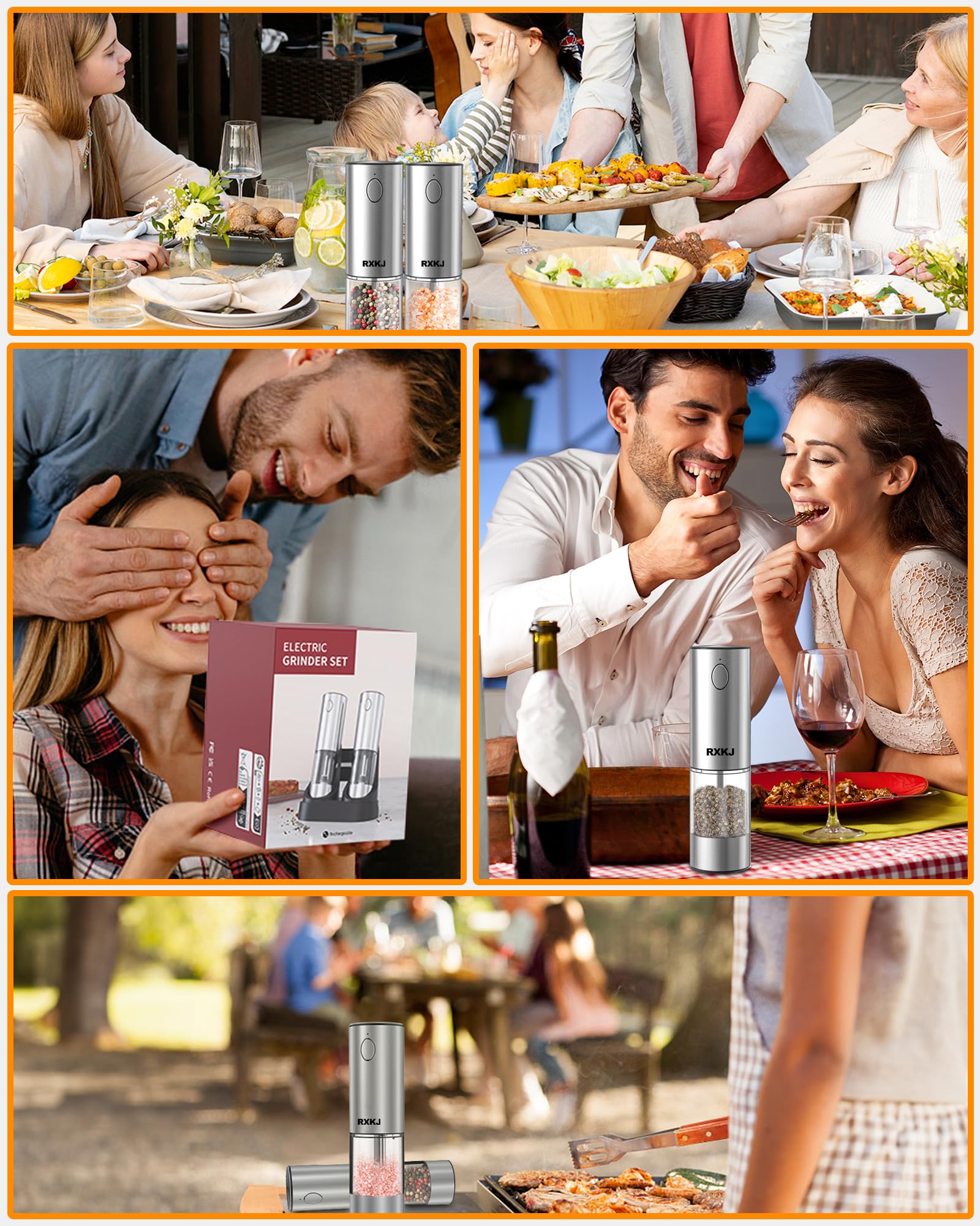 Premium Electric Salt and Pepper Grinder Set - Rechargeable Stainless Steel Automatic Spice Mill with LED Light & Adjustable Coarseness - Perfect for Home Kitchen, Dining Table, and Gourmet Cooking Gifts