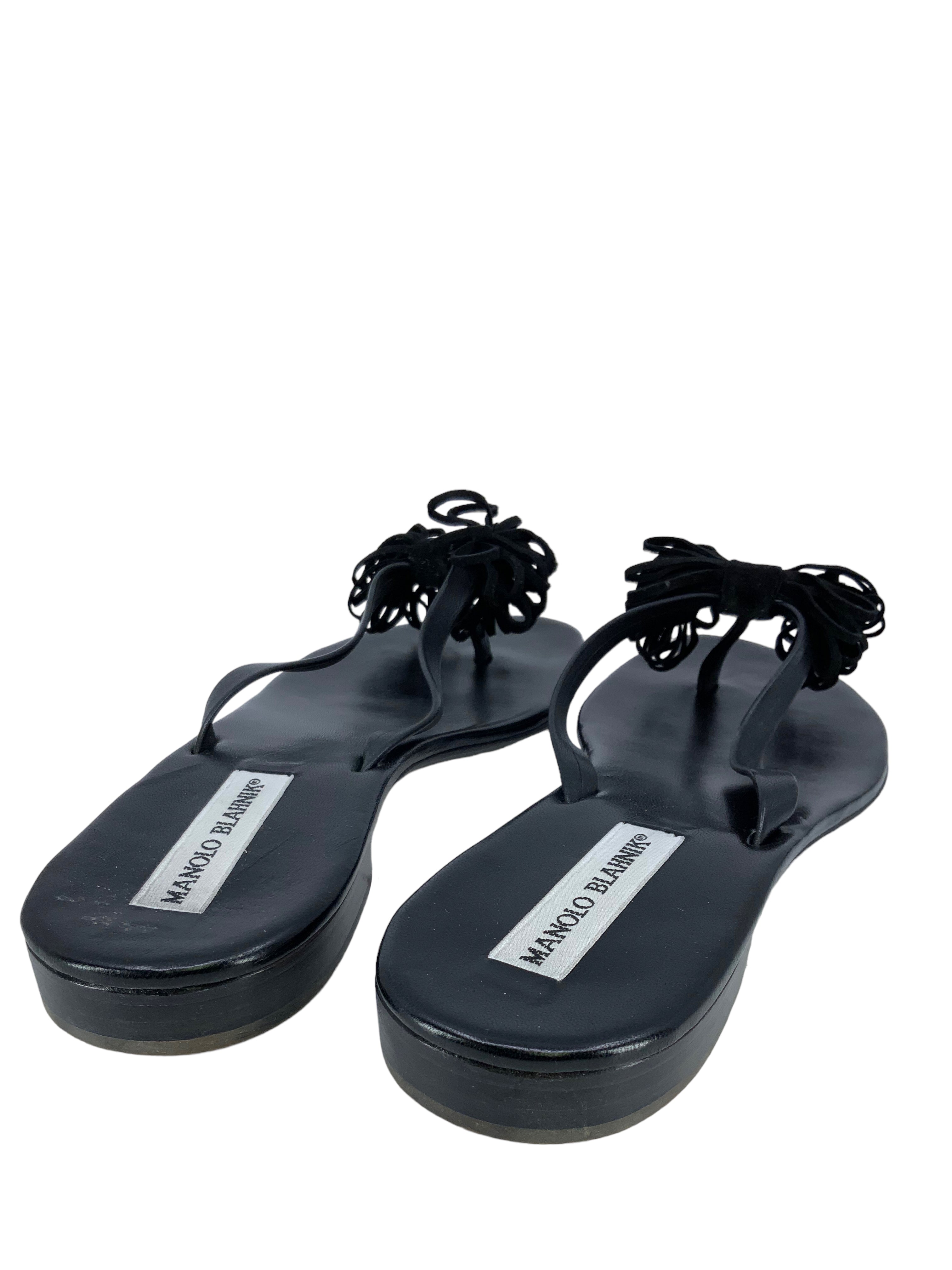 Manolo Blahnik Women's Suede Tassel Thong Sandals - Size 11 | Comfortable Summer Slide Sandals for Beach, Vacation & Casual Outings