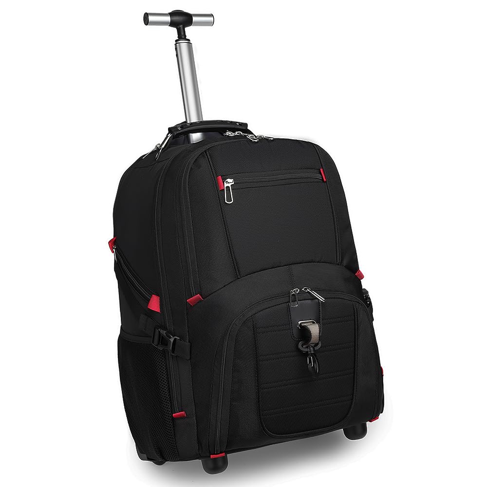 Seyfocnia Rolling Backpack - 17.3 Inch Wheeled Laptop Backpack for Travel, Flight Approved Carry-On Business Backpack with Wheels for Men & Women (Black) - Perfect for Air Travel, Business Trips & Daily Commute