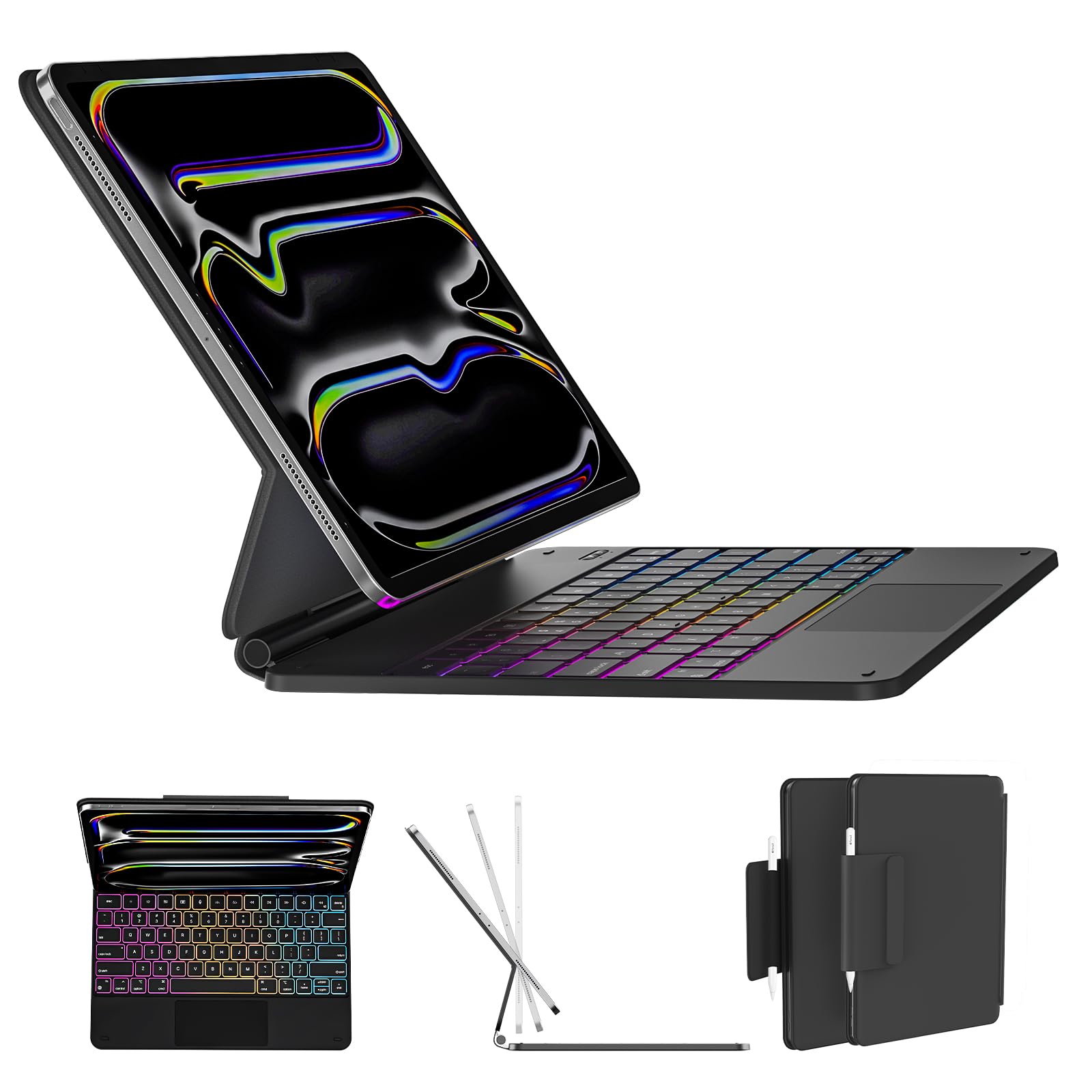 AUSDOM iPad Pro 13-inch Case 2024 with Backlit Keyboard | Wireless Magnetic Floating Keyboard Case with Multi-Touch Trackpad & Apple Pencil Holder | Compatible with iPad Pro 13-inch (M4, 2024) | Perfect for Work, Study & Travel | Black
