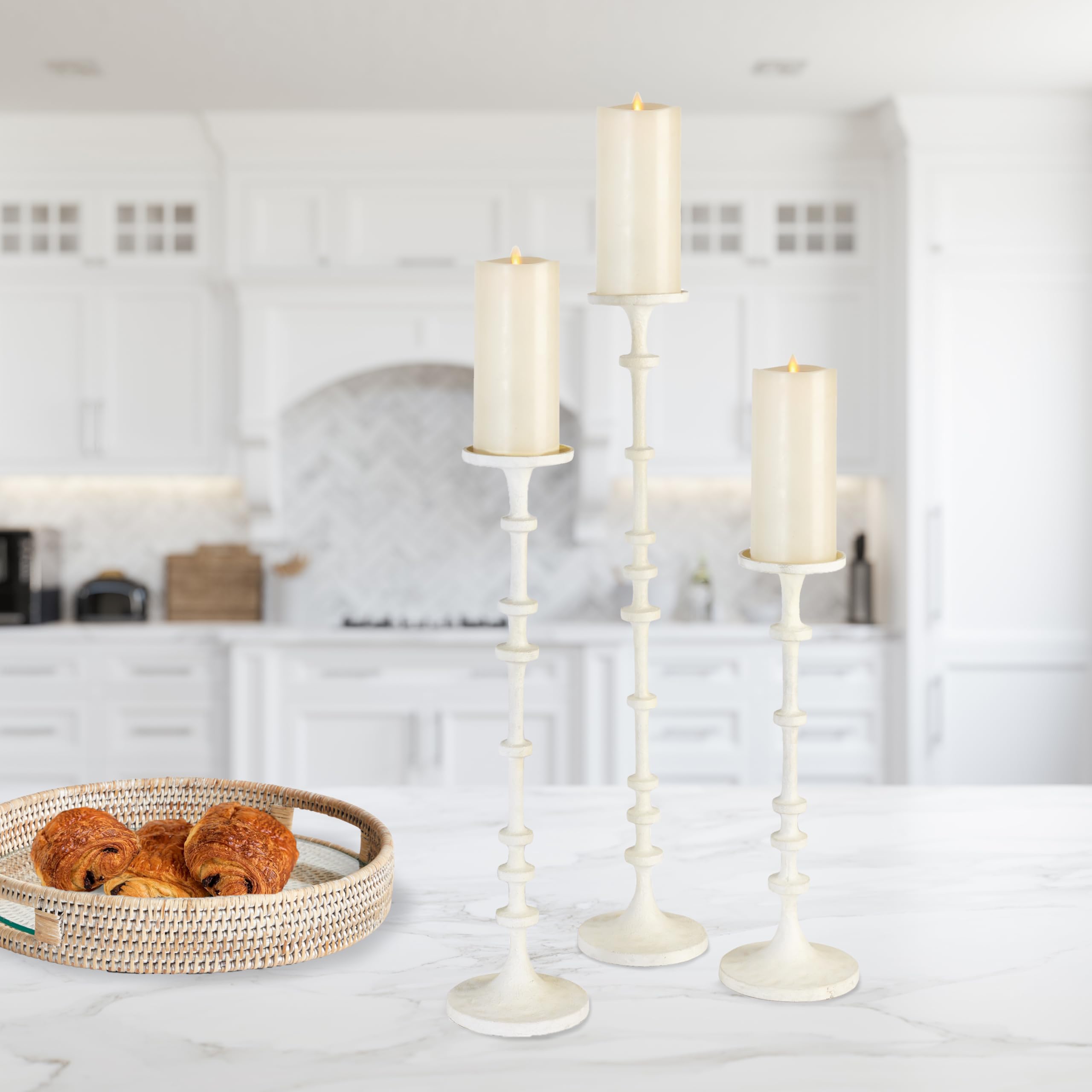 Napa Home & Garden Abacus Candle Stands - Set of 3 White Decorative Candle Holders for Table Centerpiece, Wedding Decor, and Home Ambiance Lighting