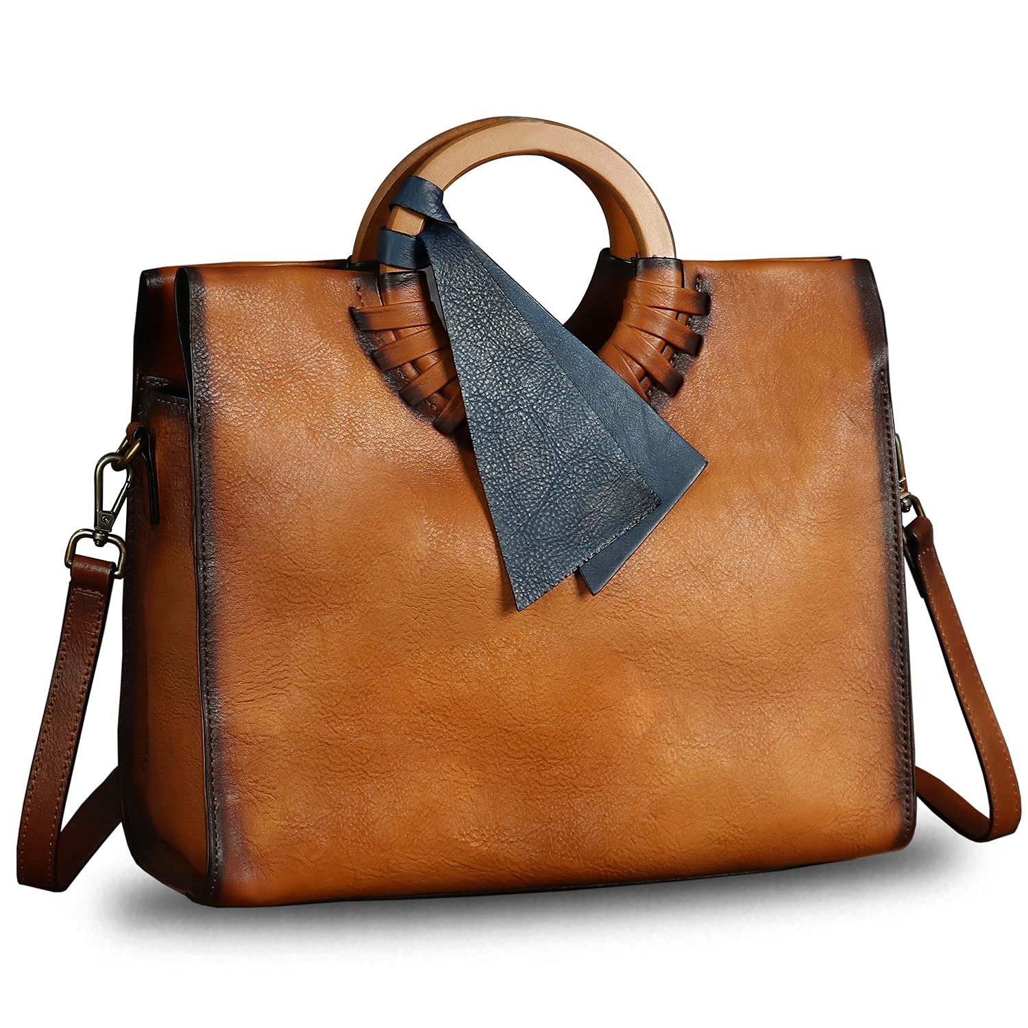 Vintage Genuine Leather Top Handle Handbag for Women - Retro Cowhide Satchel Crossbody Purse | Elegant Everyday Bag for Work, Travel & Date Night