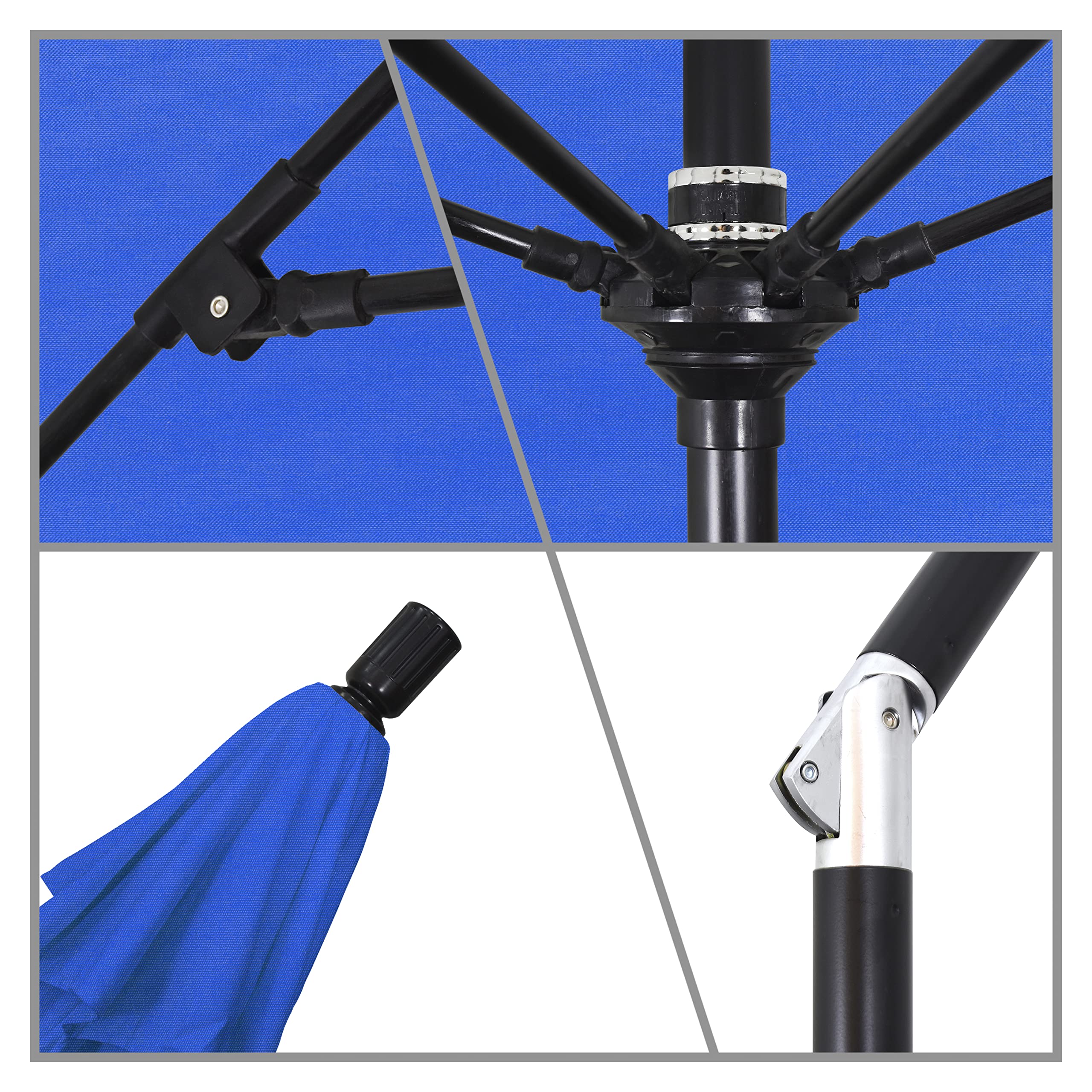 California Umbrella GSCUF908705-F03 9-Foot Round Aluminum Fiberglass Patio Umbrella with Black Pole & Royal Blue Canopy - Perfect for Outdoor Dining, Poolside Lounging, and Backyard Shade