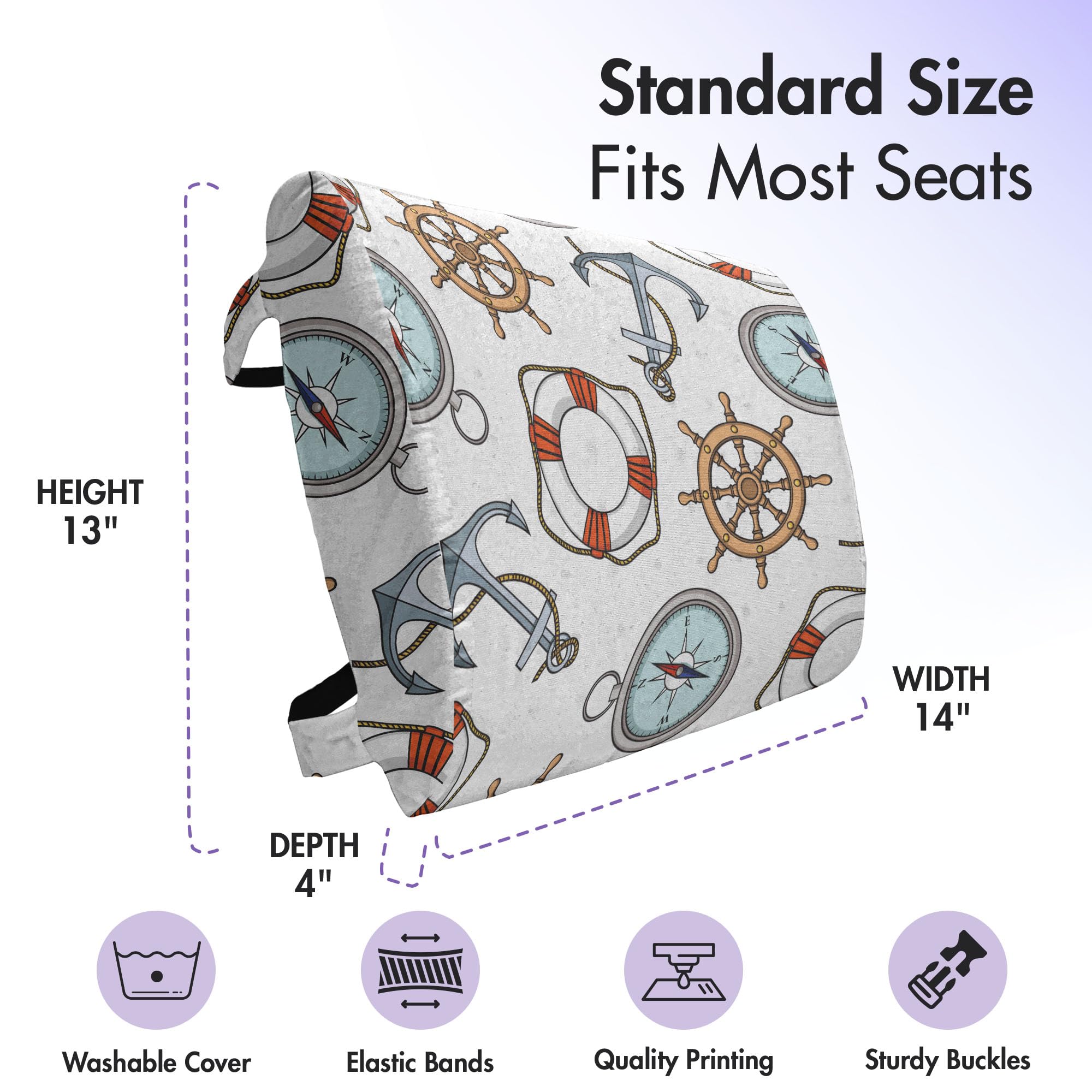 Ambesonne Nautical Compass Lumbar Support Pillow - High Density Foam Back Cushion for Office Chair & Car Seat (14