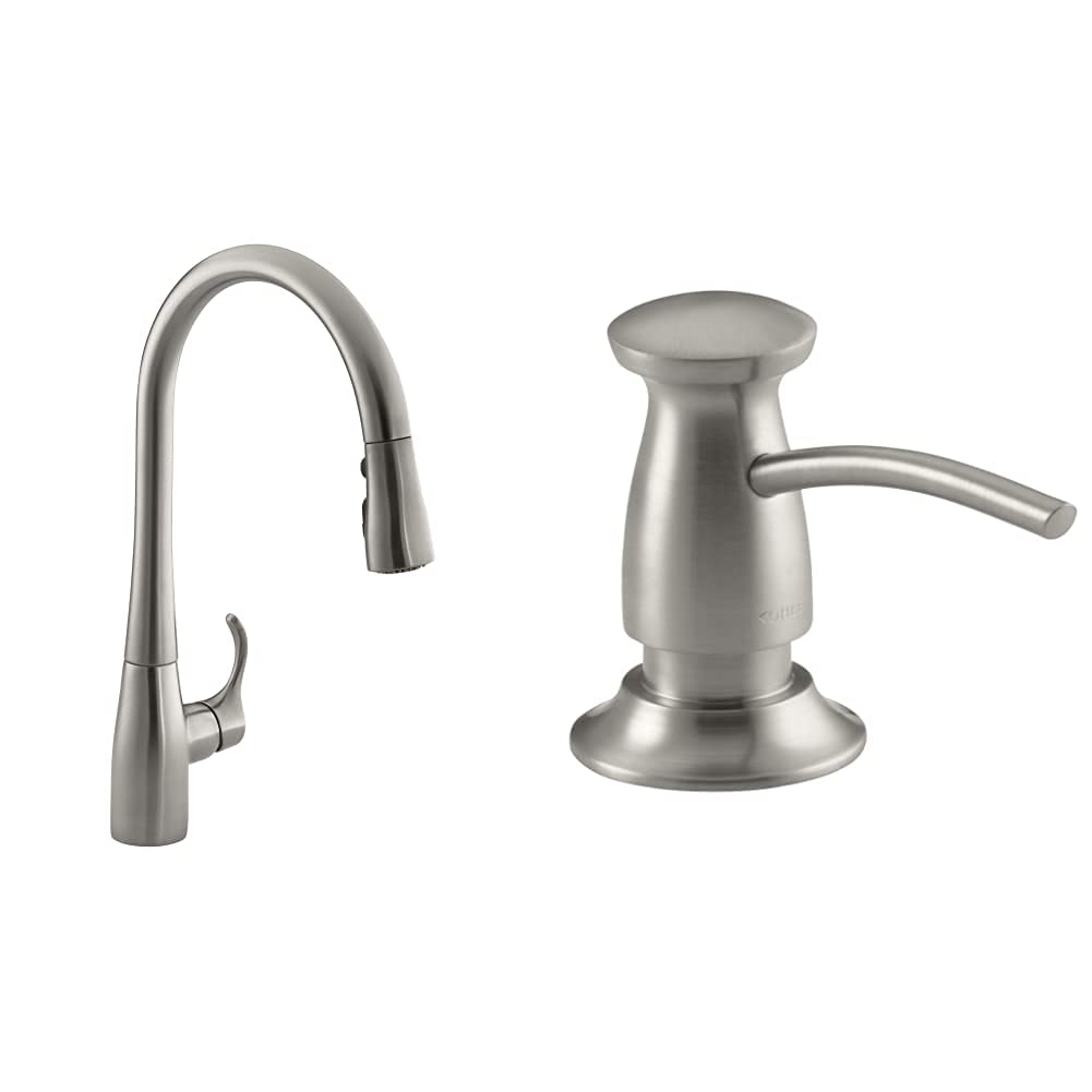 KOHLER Simplice Pull Down Kitchen Faucet with Built-In Soap Dispenser - Transitional Design for Modern Kitchens | Perfect for Cooking, Washing Dishes & Food Prep