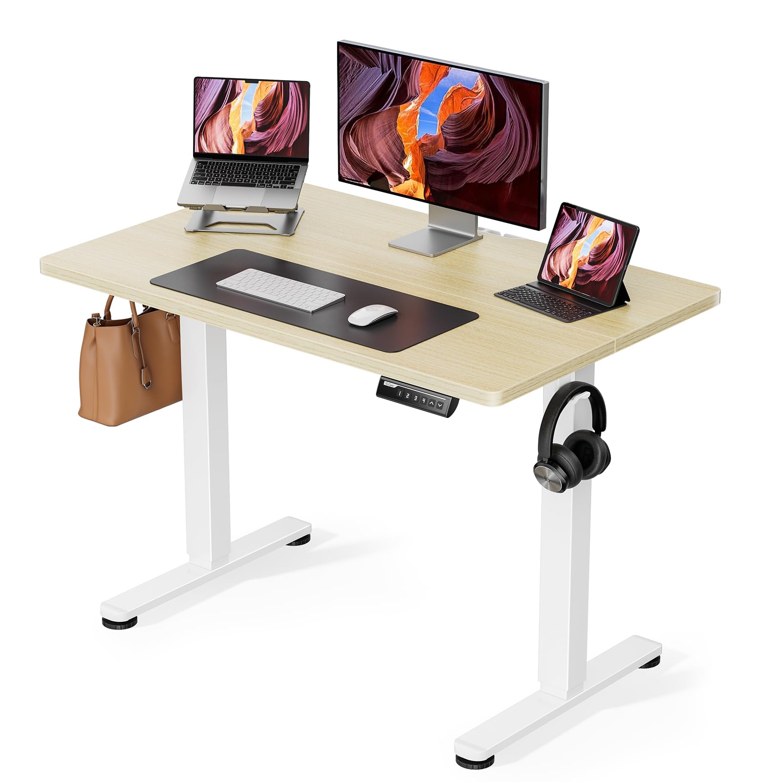 ErGear 40 x 24 Inches Electric Adjustable Height Standing Desk - Memory Function Sit Stand Home Office Desk with Splice Board (Natural Wood) - Perfect for Small Spaces, Remote Work & Ergonomic Workspaces