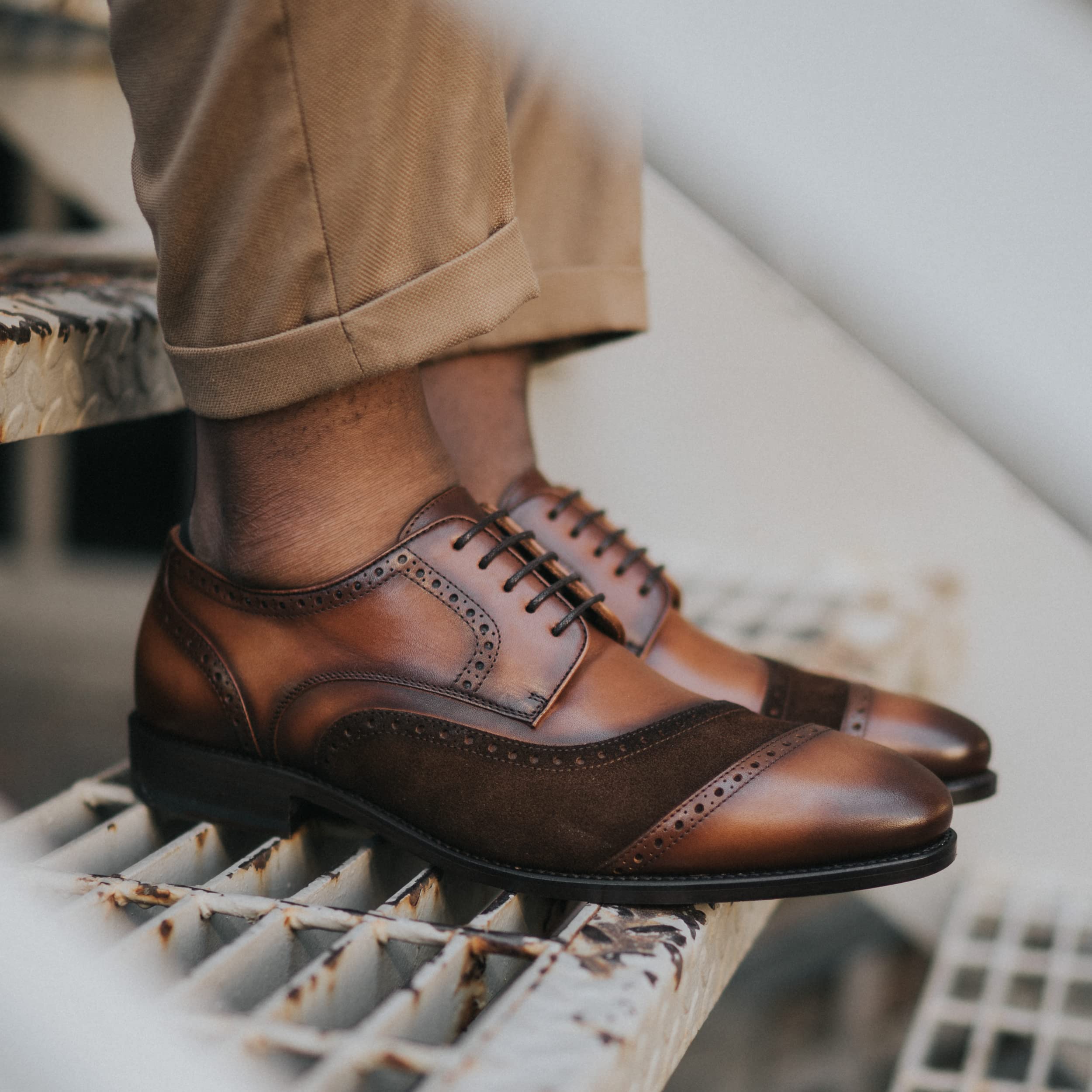 TAFT Gladiator Men's Dress Shoes - Premium Full-Grain Leather & Suede Oxfords in Chocolate Brown | Formal Business Attire & Wedding Shoes for Professionals