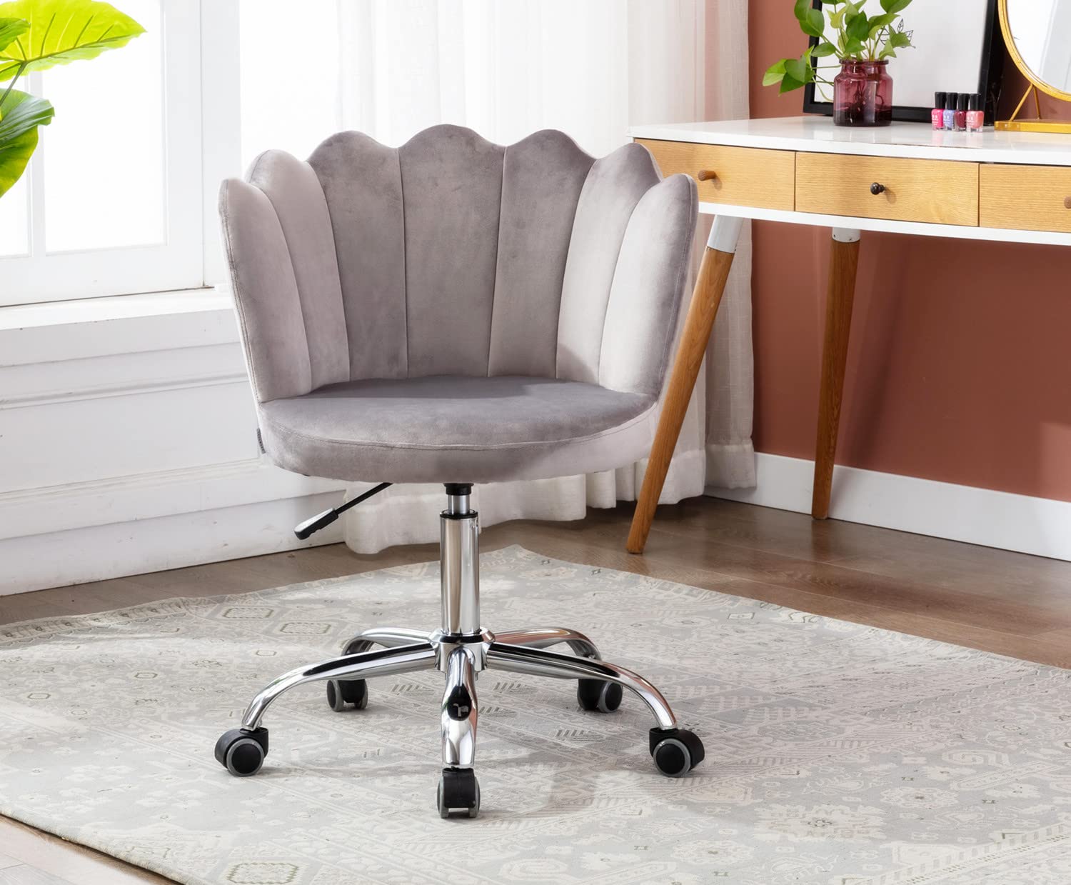 Velvet Home Office Chair - Adjustable Height Modern Swivel Desk Chair with Wheels, Upholstered Accent Computer Chair for Living Room, Bedroom & Makeup Vanity | Perfect for Remote Work, Gaming & Home Decor
