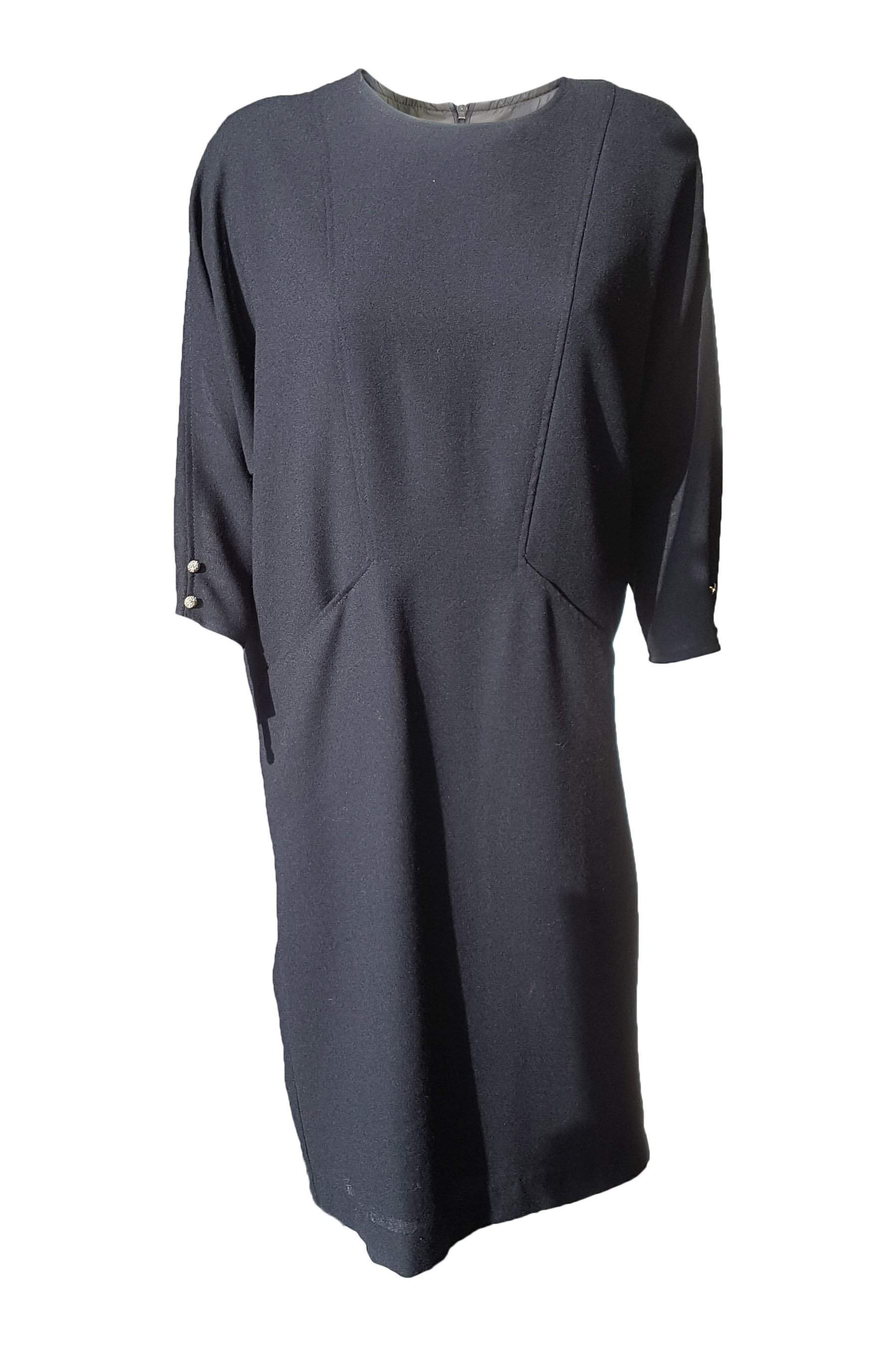 LEROSE Vintage Black Loose Fitting Midi Shift Dress for Women - UK 10 (US 6) - Comfortable Flowy Summer Dress for Casual Wear, Office, and Special Occasions