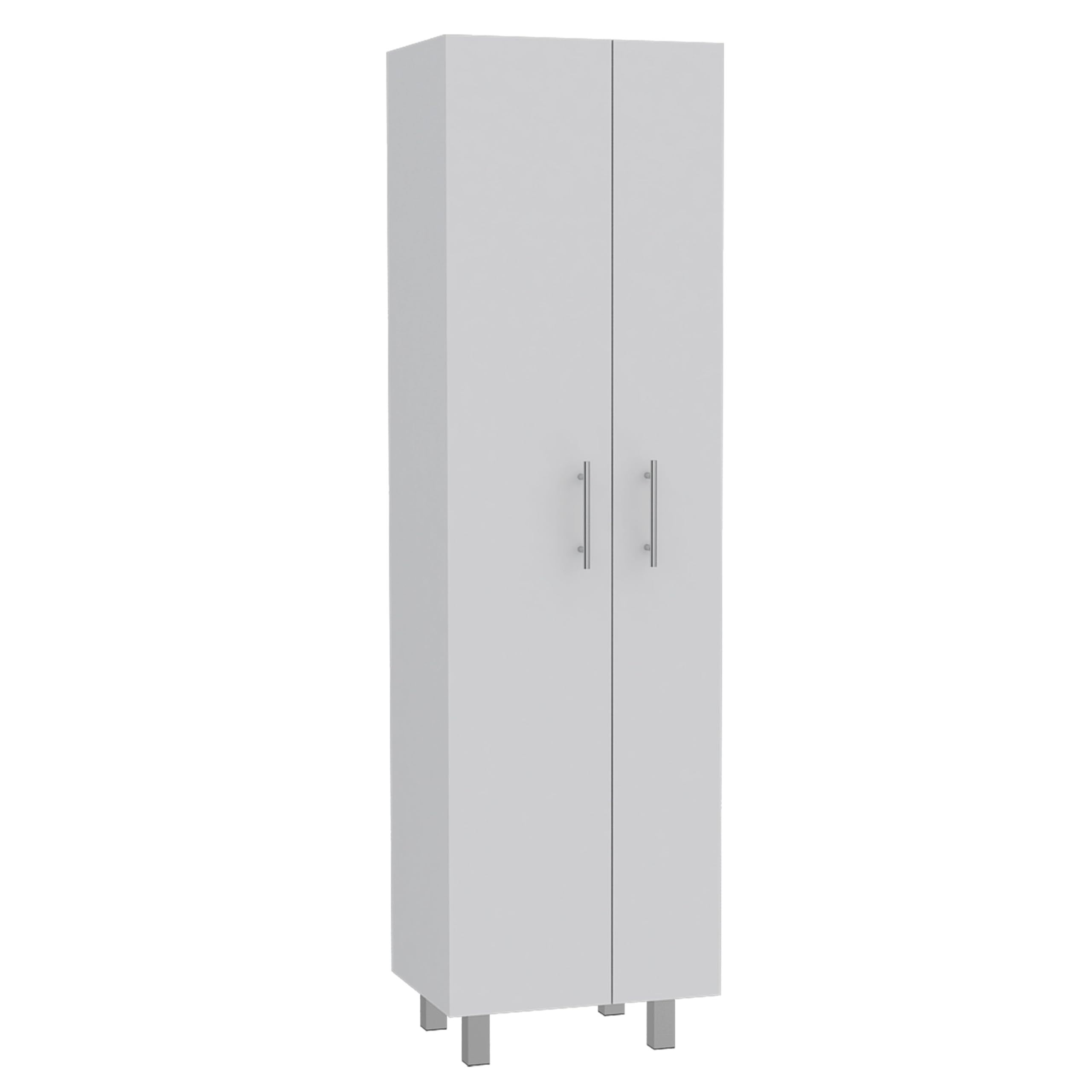 TUHOME Nala White Double Door Cleaning Cabinet with 5 Shelves & 4 Legs - Perfect for Bathroom, Kitchen, Laundry Room & Garage Storage Organization
