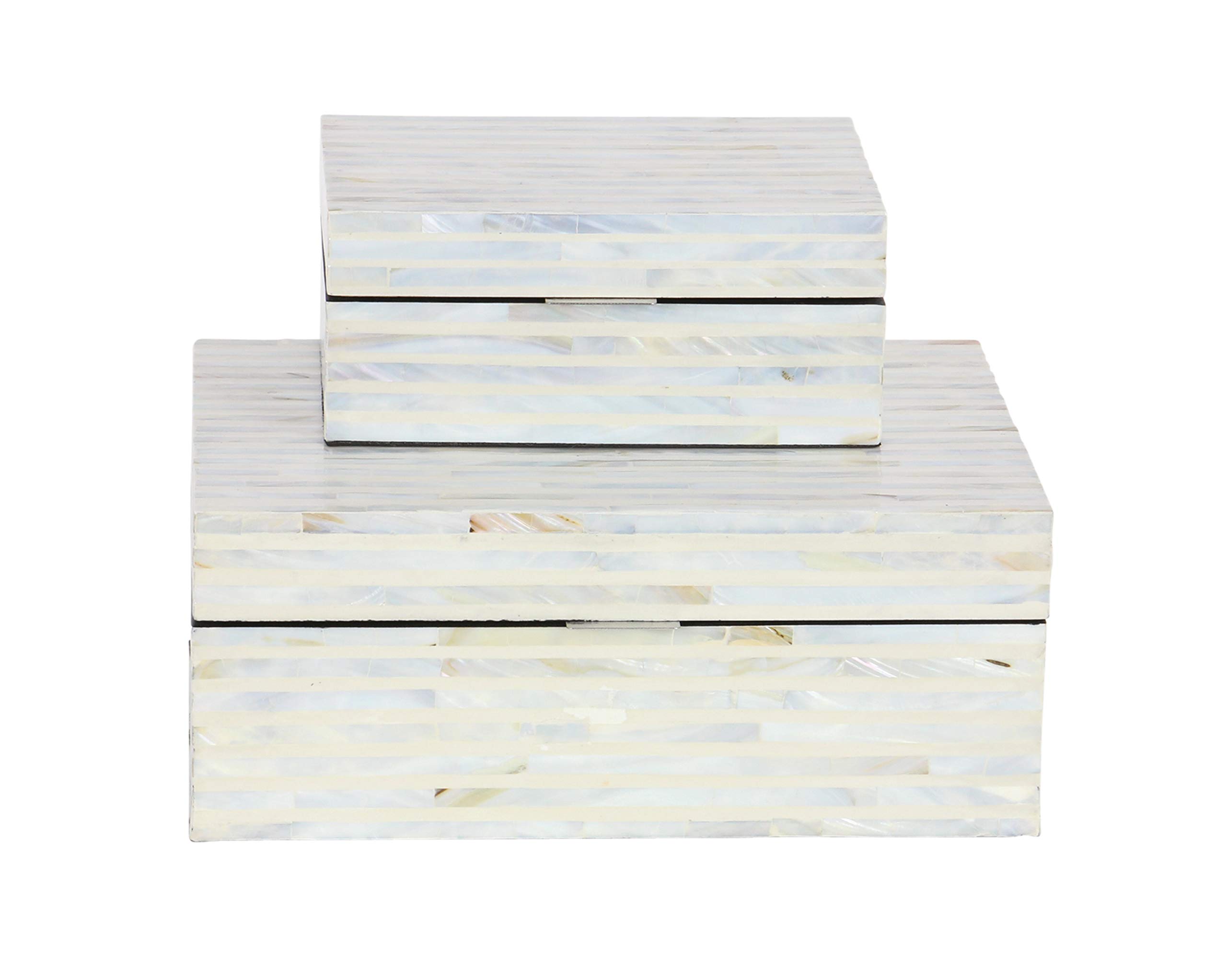 Deco 79 Mother of Pearl Shell Handmade Decorative Storage Box Set of 2 - 12