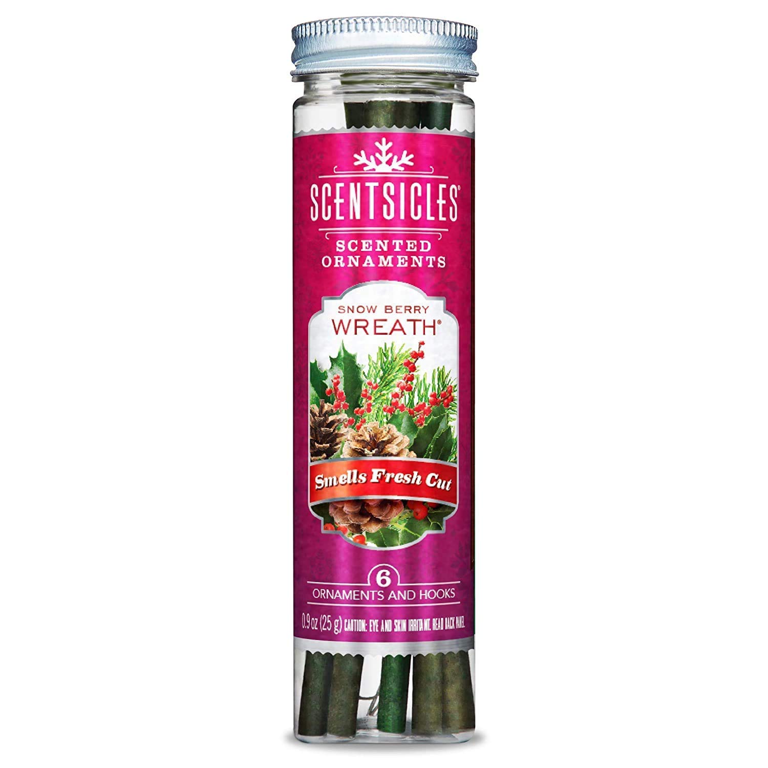 Scentsicles Scented Ornaments - 6 Pack with Hooks, Snow Berry Wreath Fragrance for Christmas Tree Decorations | Perfect for Holiday Home Decor, Parties & Festive Gifts