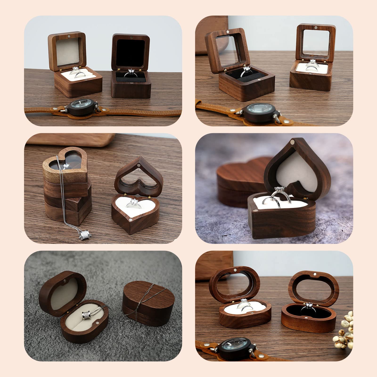Personalized Wooden Ring Box for Wedding Proposal & Engagement - Custom Text & Pattern Engraved - Perfect for Romantic Ceremonies, Anniversaries & Gift Giving