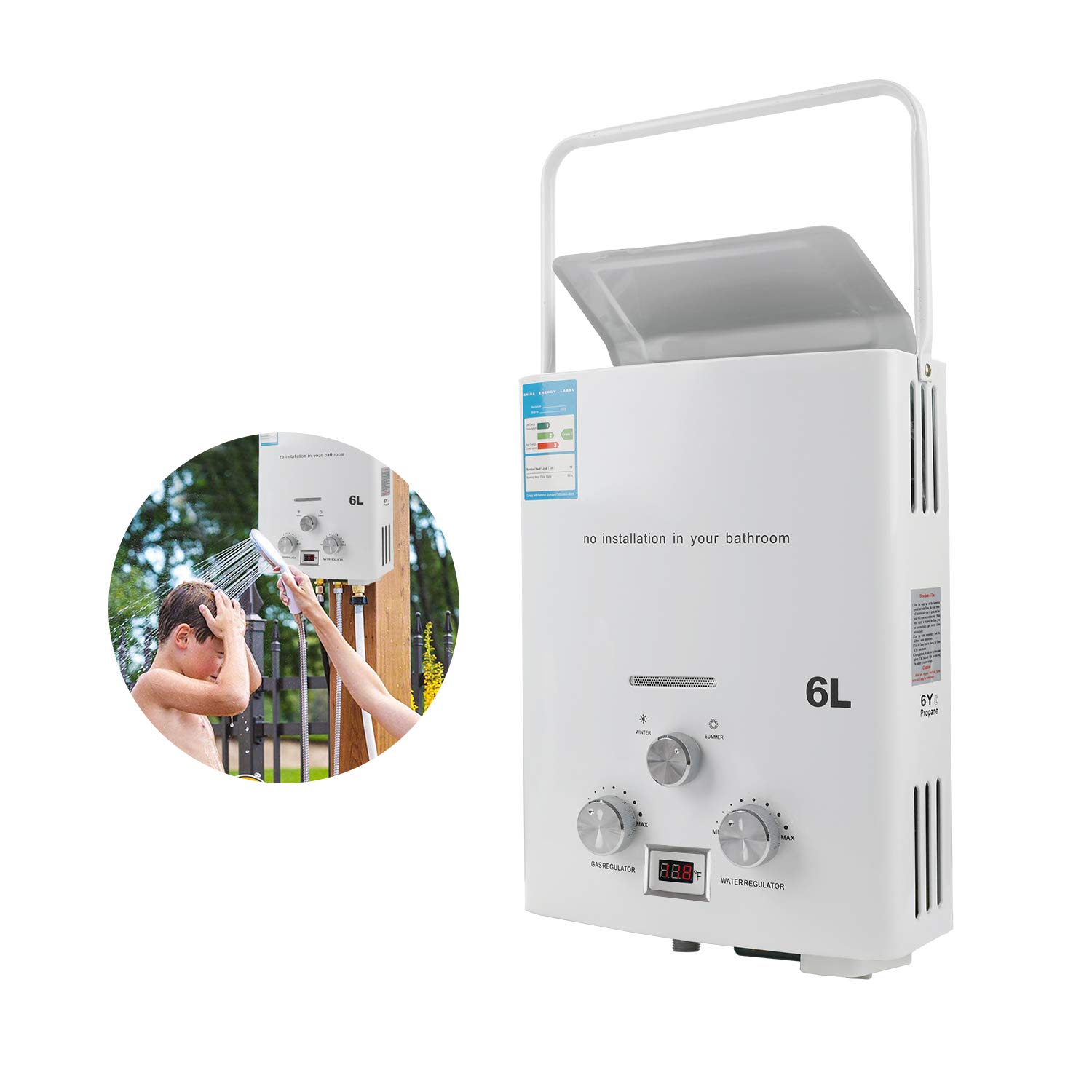 6L 1.6GPM Portable Propane Tankless Water Heater - Instant Hot Water for Camping, RV, Outdoor Showers | Overheating Protection | Perfect for Hiking, Backpacking & Off-Grid Living