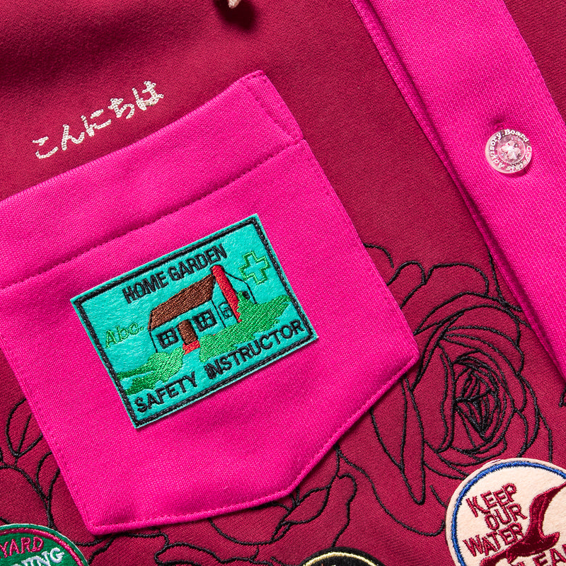 Advisory Board Crystals Embroidered Rose Patch Gardener Hooded Sweatshirt - Wine Red Pullover for Women | Perfect for Gardening, Outdoor Activities & Casual Wear