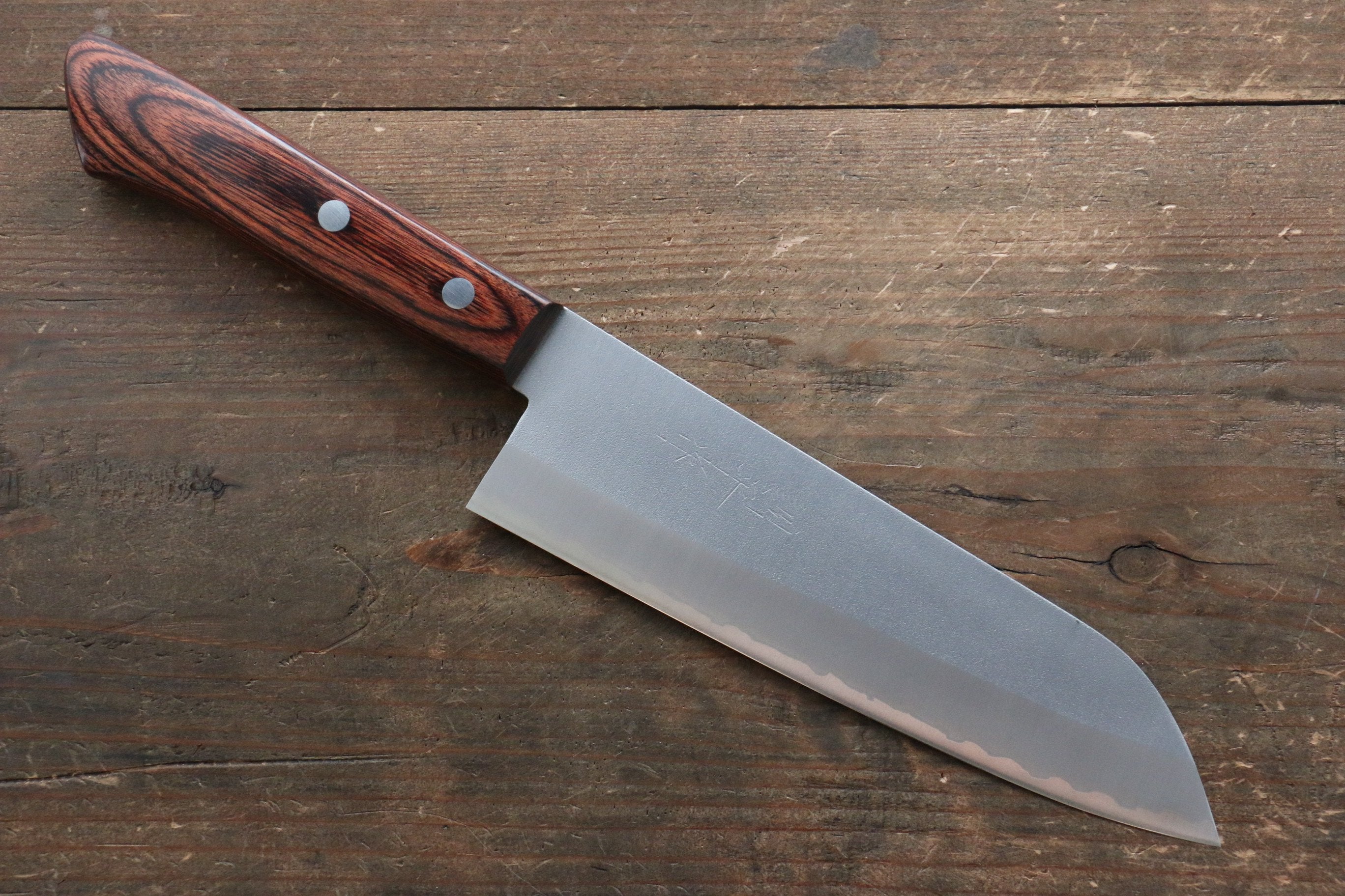 Kunihira VG1 Nashiji Santoku Knife 170mm with Mahogany Handle - Premium Japanese Kitchen Knife for Slicing, Dicing & Chopping Vegetables, Meat & Fish