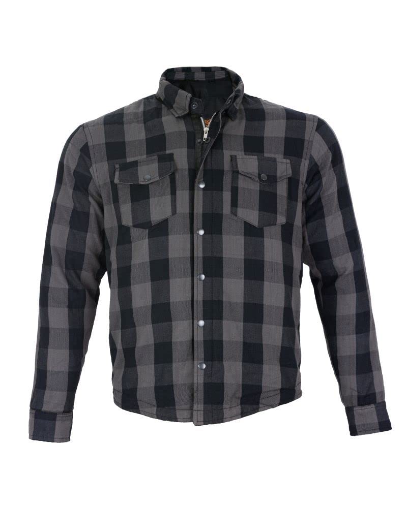 Men's Lightweight Waterproof CE Armor Motorcycle Jacket - Black/White & Gray Checkered Flannel Riding Shirt for Adventure & Commuting | Durable Protection for Bikers