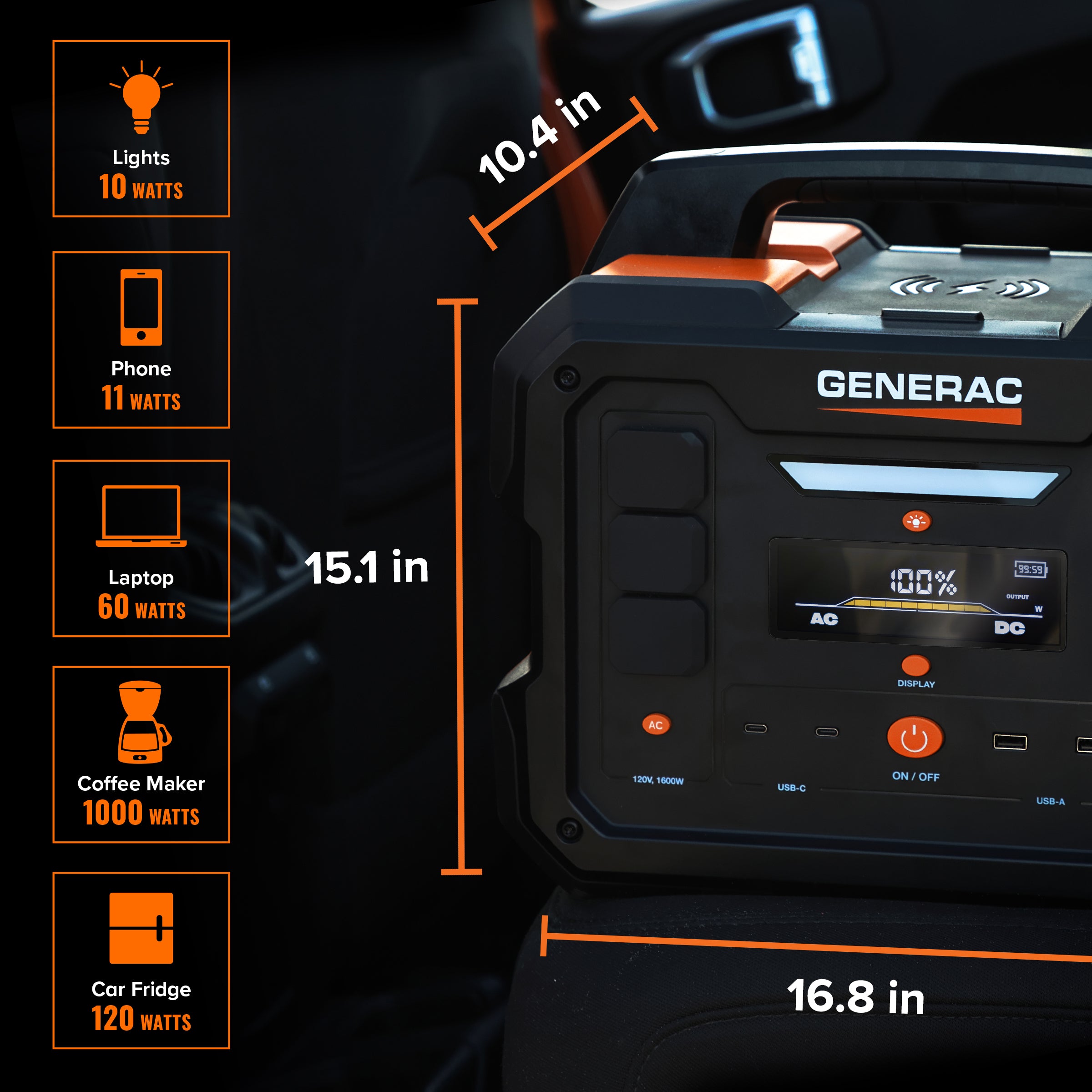 Generac GB1000 Portable Power Station - 1000W Backup Battery Generator for Camping, Emergencies & Outdoor Adventures - Reliable Off-Grid Power Supply for Home, RV & Job Sites