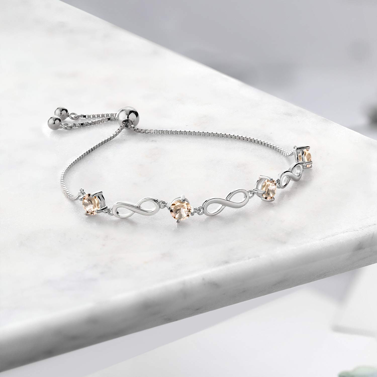 1.60 Ct Round Peach Morganite Sterling Silver Adjustable Infinity Tennis Bracelet for Women - Elegant Jewelry Gift for Anniversary, Birthday & Special Occasions