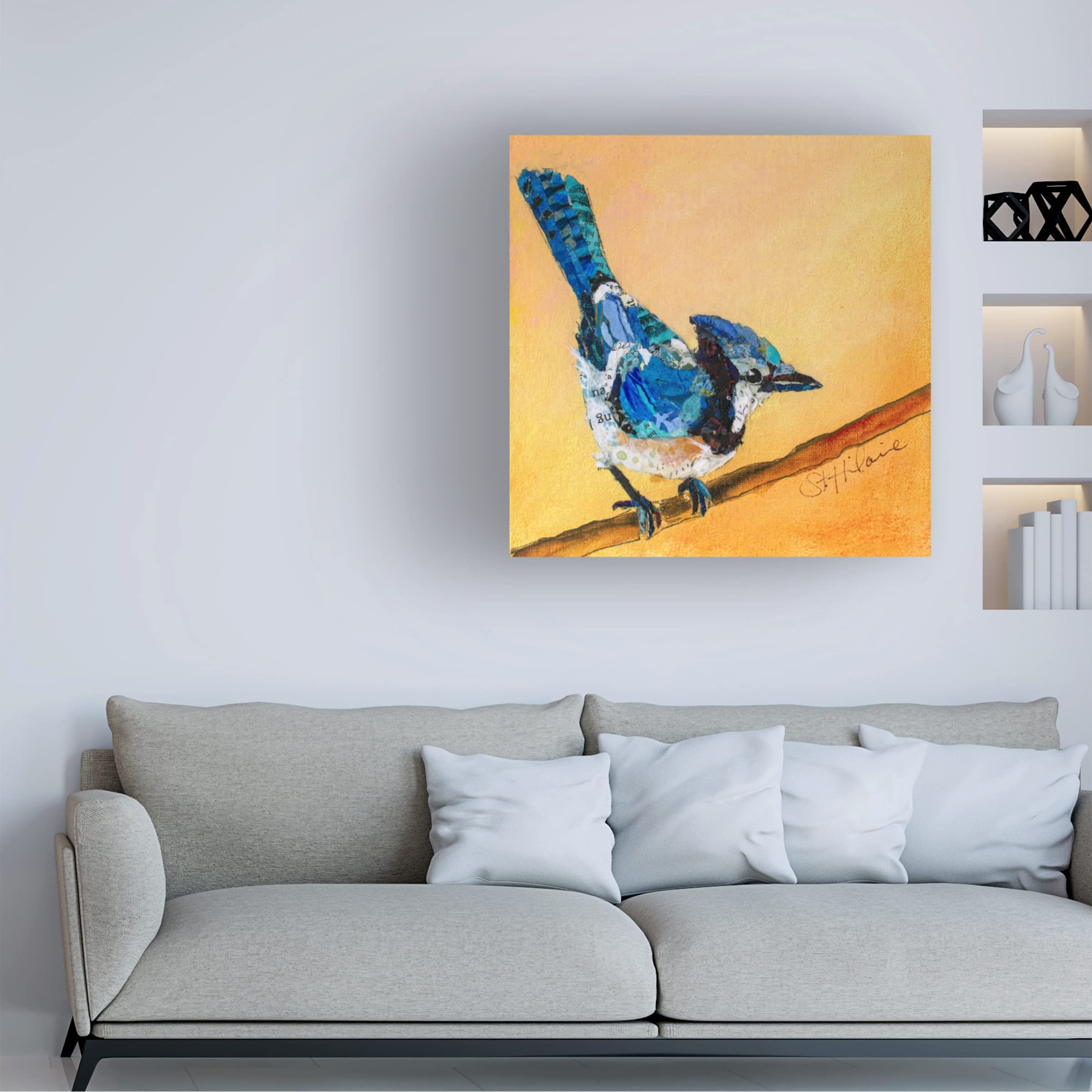 Blue Jay Blessing Canvas Art Print by Elizabeth St Hilaire | Trademark Fine Art | Hand-Painted Wildlife Home Decor for Living Room, Bedroom & Office Wall