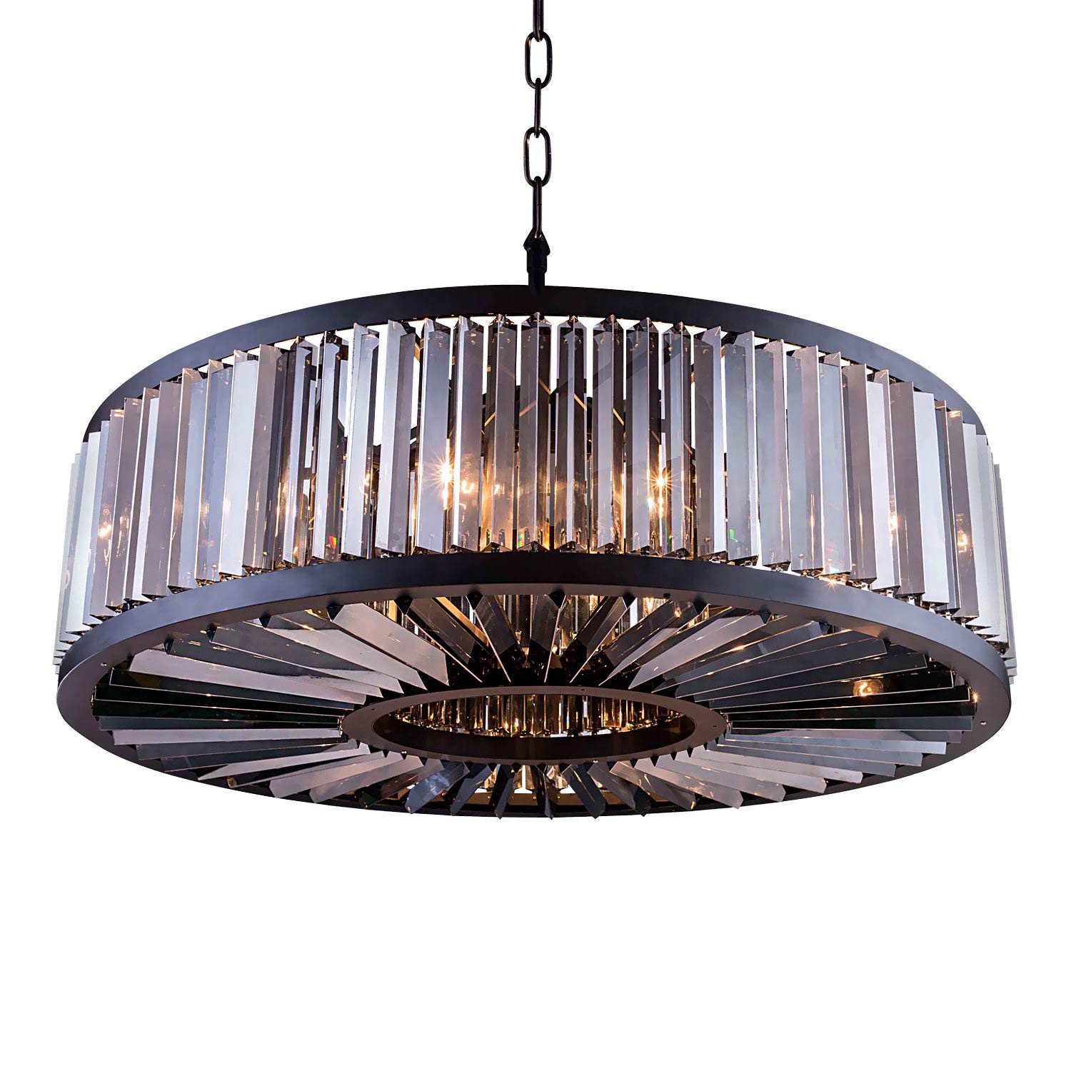 Prysm Transitional 10-Light 43-Inch Smoke Crystal Chandelier with Grey Iron Frame - Modern Ceiling Light Fixture for Dining Room, Living Room & Bedroom Lighting