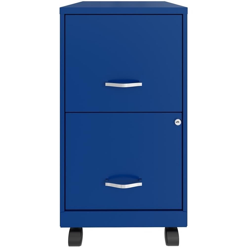 2 Drawer Metal Mobile File Cabinet with Lock - Letter Size, Blue, Fully Assembled - Office Organization & Home Office Storage Solution