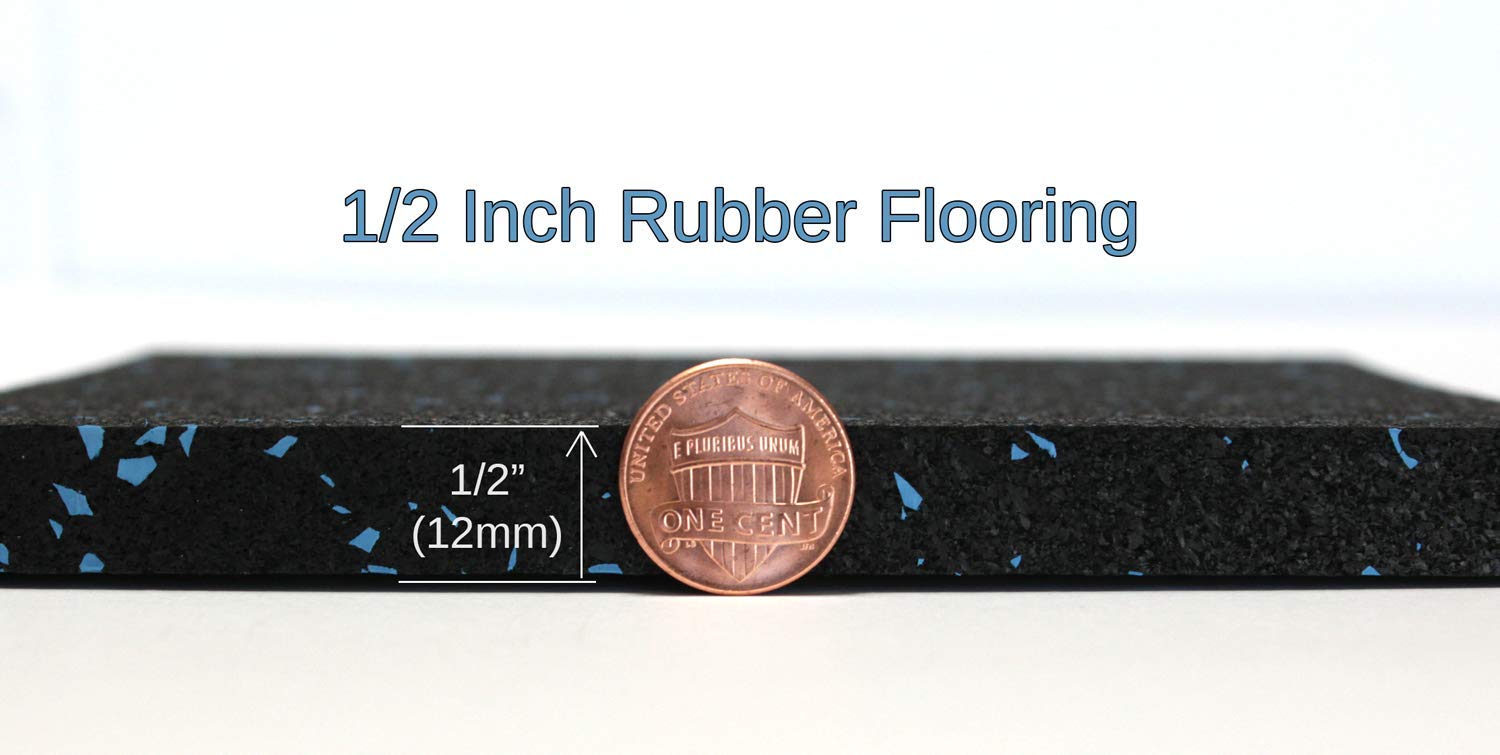 Premium 1/2 Inch (12mm) Thick 35% Dark Grey/White 4' x 16' High-Density Rubber Flooring Rolls - Non-Slip Gym Mats for Home & Commercial Workouts, Yoga, Martial Arts, and Fitness Studios - Durable Protective Exercise Flooring
