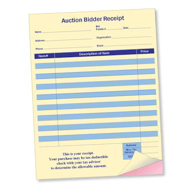 2-Part Carbonless Auction Bidder Receipts (100/Pack) - Perfect for Charity Events, Silent Auctions & Fundraisers