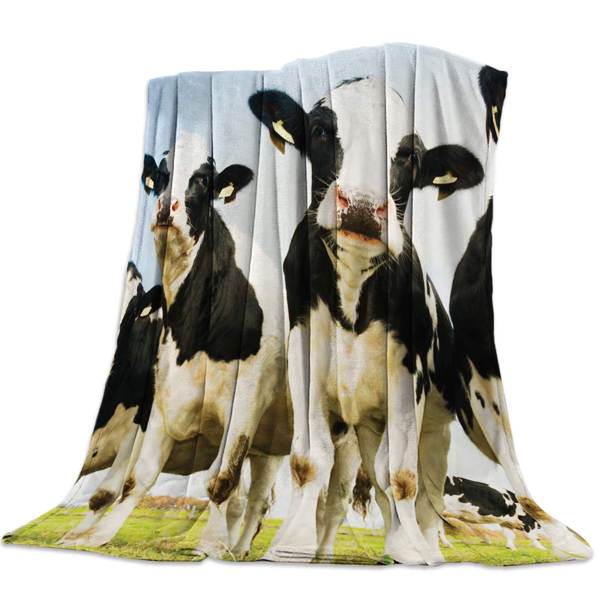 T&H XHome Flannel Fleece Throw Blanket - Soft 3D Cow Animal Pattern Fuzzy Plush Blanket, Lightweight Fluffy Bed & Couch Blanket for Kids & Adults, 60