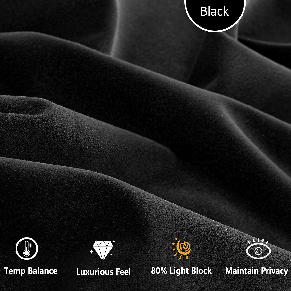 Black Velvet Pompom Curtains 84 Inch Long - Room Darkening Window Drapes for Bedroom & Living Room - 42 Inch Wide x 2 Panels - Elegant Home Decor for Cozy Nights & Movie Time