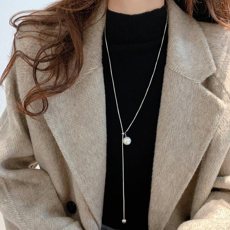 Elegant Pearl Slider Lariat Chain Necklace for Women - Minimalist Dainty Layering Jewelry | Perfect for Date Night, Office Wear & Special Occasions