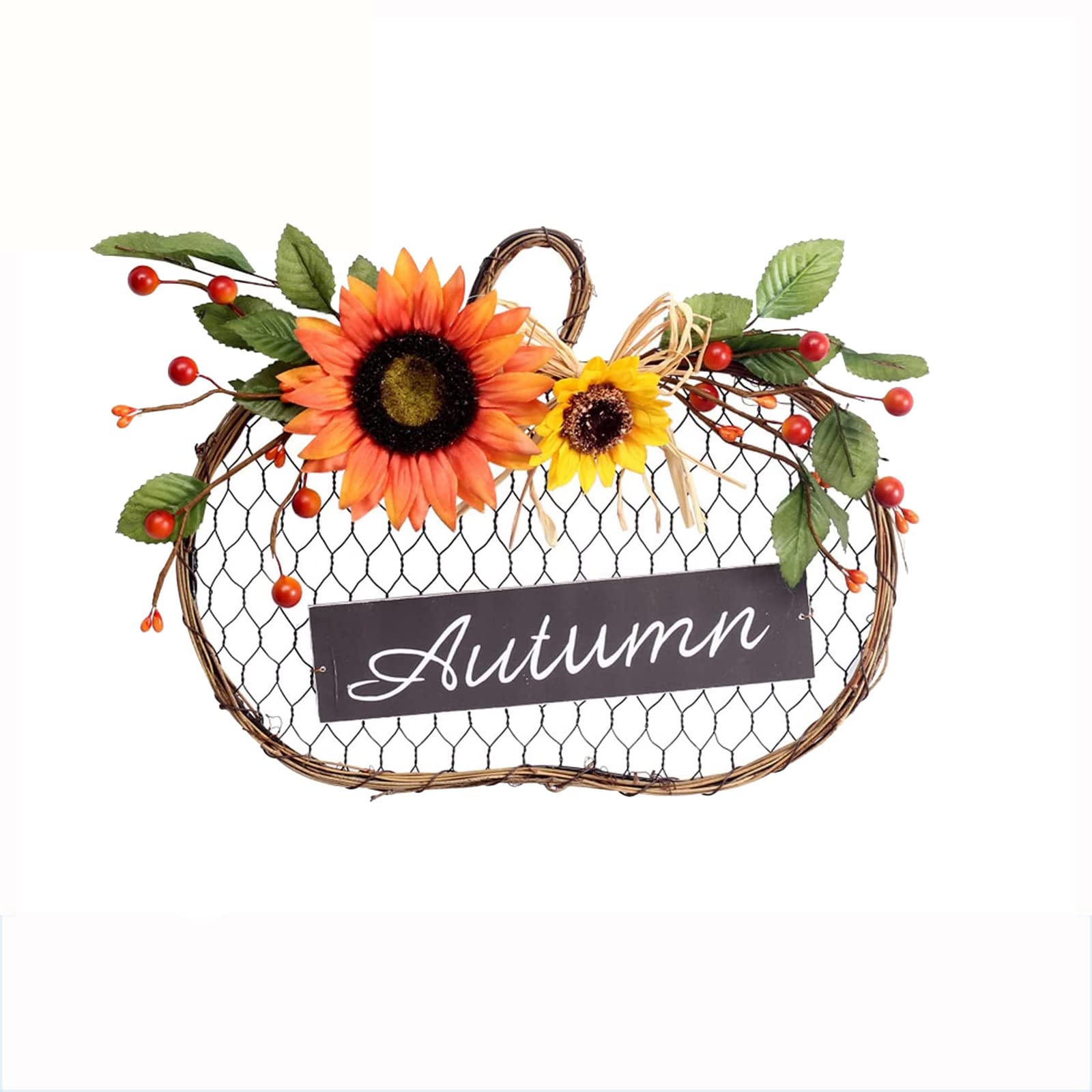 LED Sunflower Garland with Iron Mesh Wood Sign - Autumn Harvest & Halloween Home Decor for Wall, Door, Mantel, and Party Decoration