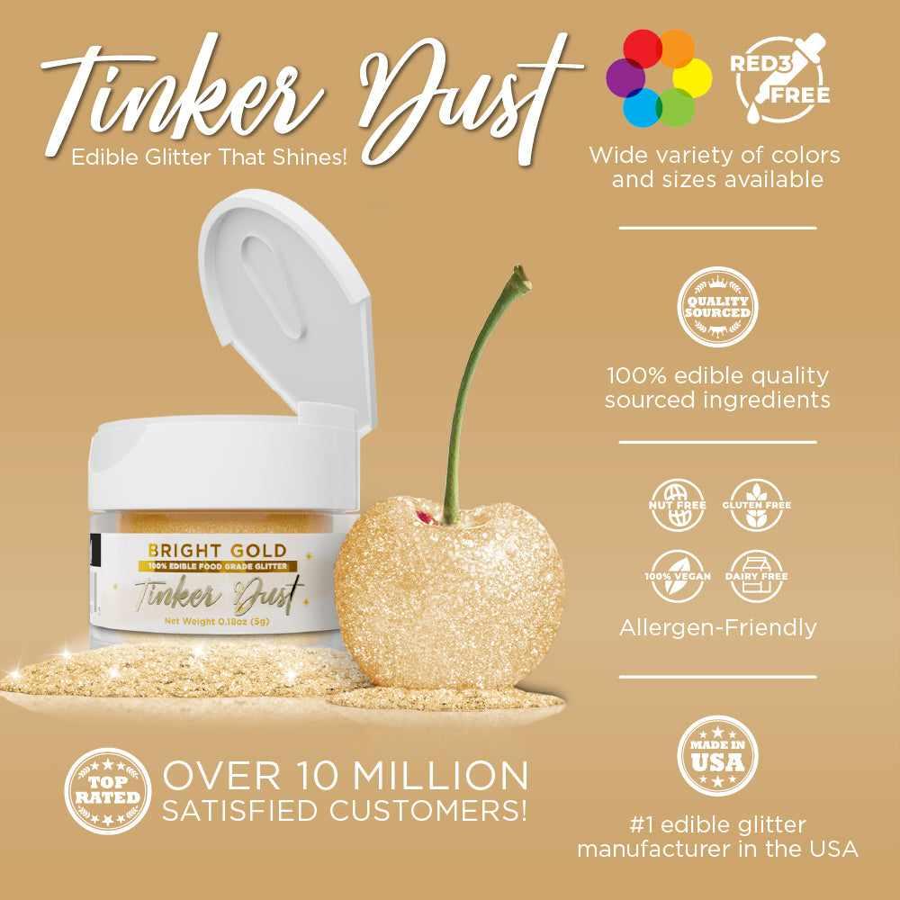 Bright Gold Edible Glitter for Baking & Cake Decorating - Tinker Dust® 5g | Food Safe Sparkle Dust for Cupcakes, Cookies & DIY Crafts