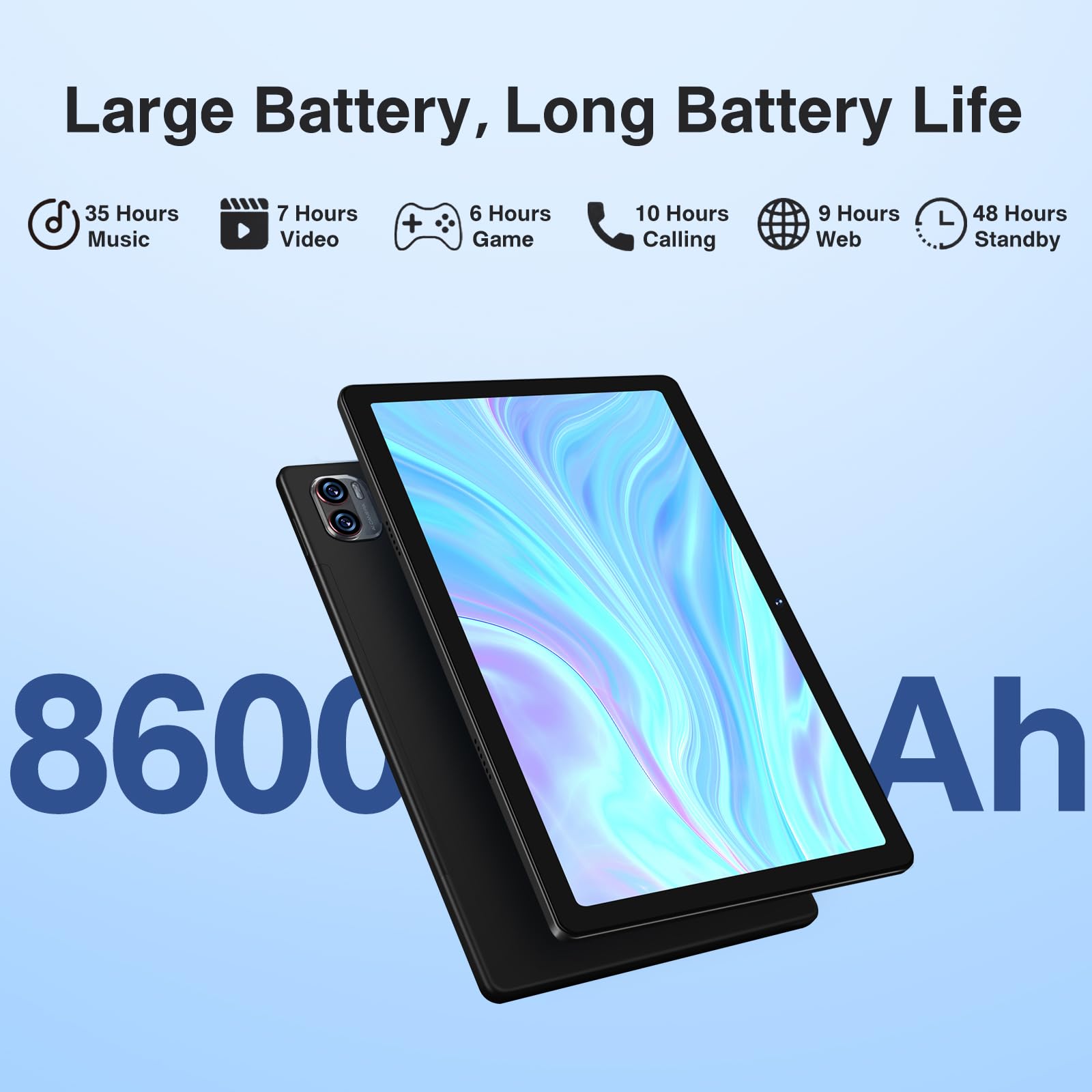 10.36 Inch Android 13 Tablet with 2K Screen | 16GB RAM + 256GB ROM (Expandable to 1TB) | 2000x1200 Resolution | 5G WiFi | 8600mAh Battery | 5MP+13MP Cameras | Includes Keyboard & Mouse (Black) - Perfect for Work, Study, and Entertainment