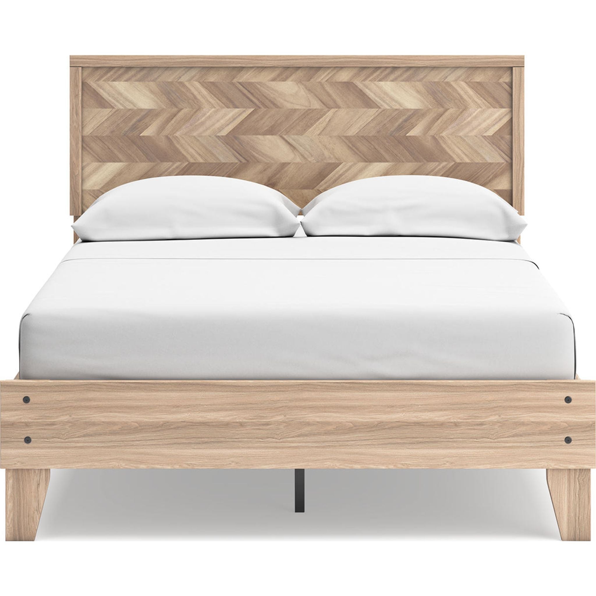 Battelle Full Platform Bed Frame in Tan - Modern Minimalist Wooden Bed with Sturdy Support for Bedroom, Guest Room, or Dorm