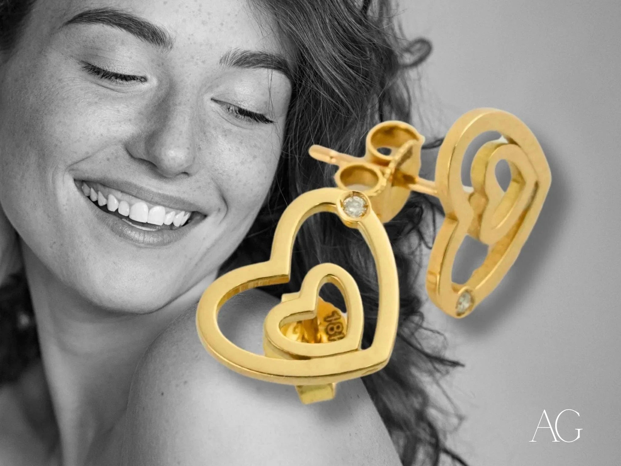 4H's Collection 14K Gold Heart Earrings with Genuine Diamonds – Perfect for Valentine's Day Gifts, Anniversary Presents & Romantic Date Nights