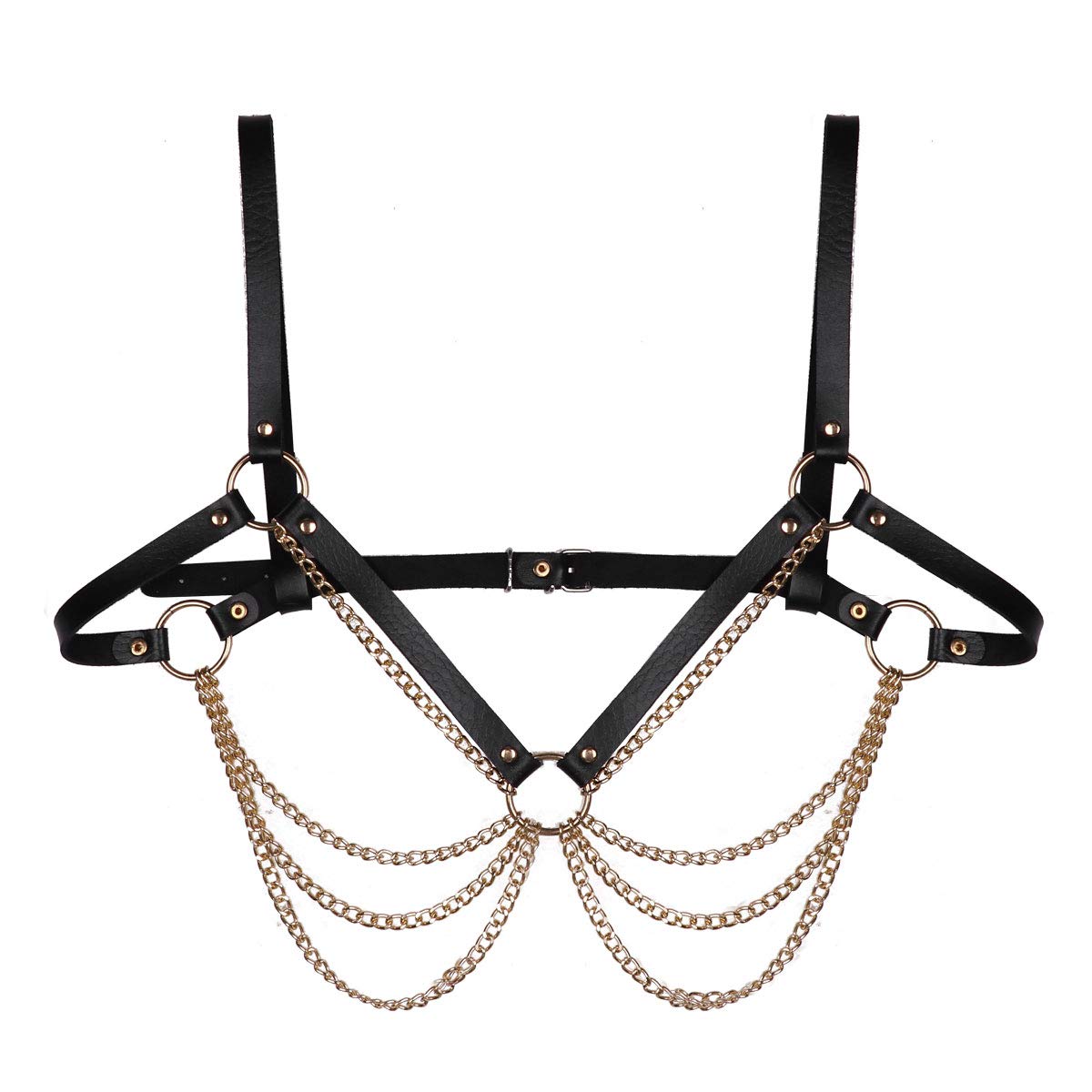 YiZYiF Punk Waist Belt & Body Chain - PU Leather Chest Harness with Metal O-Rings & Tassels - Gothic Fashion Accessory for Women - Perfect for Concerts, Raves & Edgy Outfits