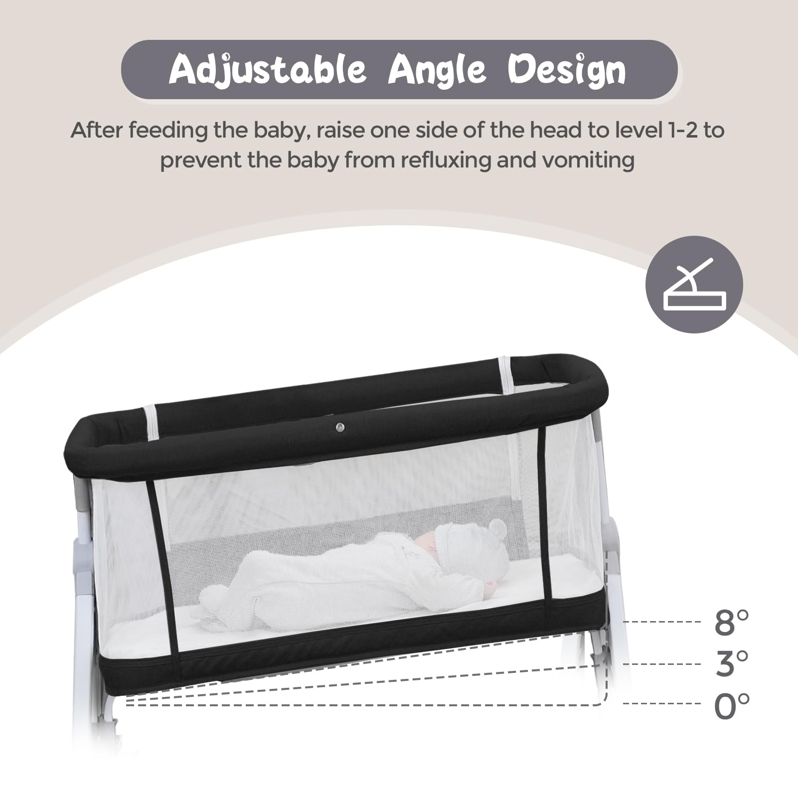 3-in-1 Portable Baby Bassinet with Hanging Toys | Foldable Bedside Sleeper Crib with 4-Sided Mesh, Wheels & Storage Basket | 6 Height Adjustable for Newborns & Infants | Perfect for Nursery, Bedroom & Travel (Black)