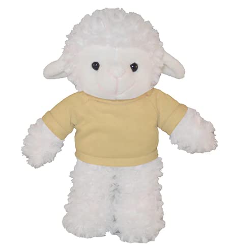 Soft Plush Sheep with Tan Tee - Cute White Stuffed Animal Toy for Kids (8 Inches) - Perfect for Birthdays, Christmas Gifts & Nursery Decor