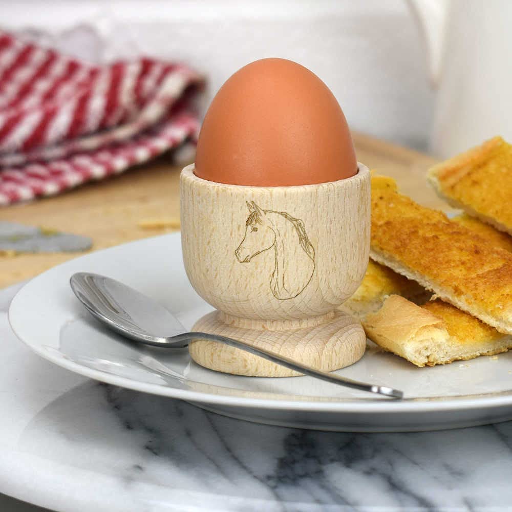 Arabian Horse Head Wooden Egg Cup - Handcrafted Egg Holder for Breakfast, Kitchen Decor, and Unique Gift Idea (EC00018924)