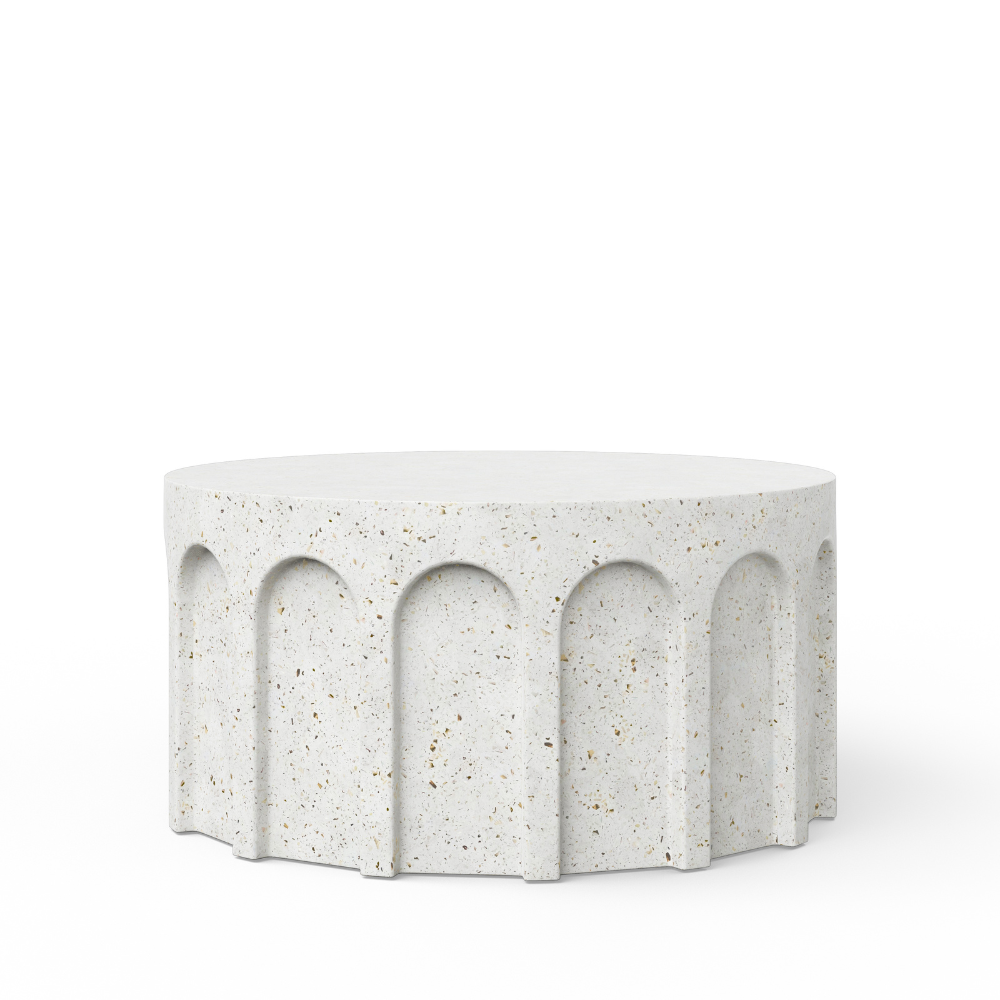 Atlas Outdoor Concrete Round Coffee Table - Durable Weatherproof Patio Furniture for Garden, Poolside, and Backyard Relaxation