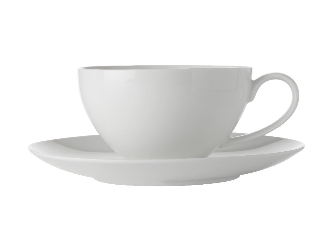 Maxwell & Williams White Basics Coupe Breakfast Cup & Saucer Set - 400ml Porcelain Tea & Coffee Cup - Perfect for Morning Coffee, Afternoon Tea, and Elegant Breakfast Dining