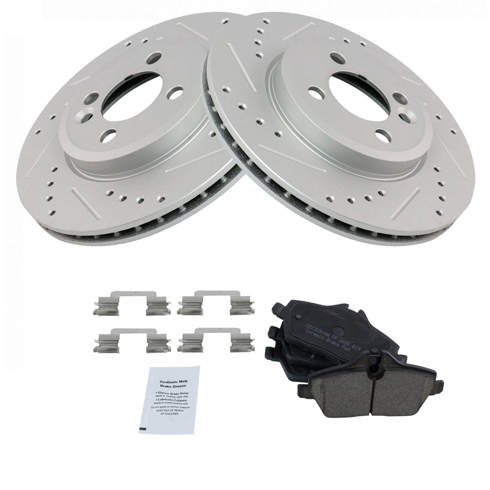 High-Performance Front Posi Ceramic Brake Pads & Drilled Slotted Coated Rotor Kit - Perfect for Racing, Off-Roading & Daily Driving